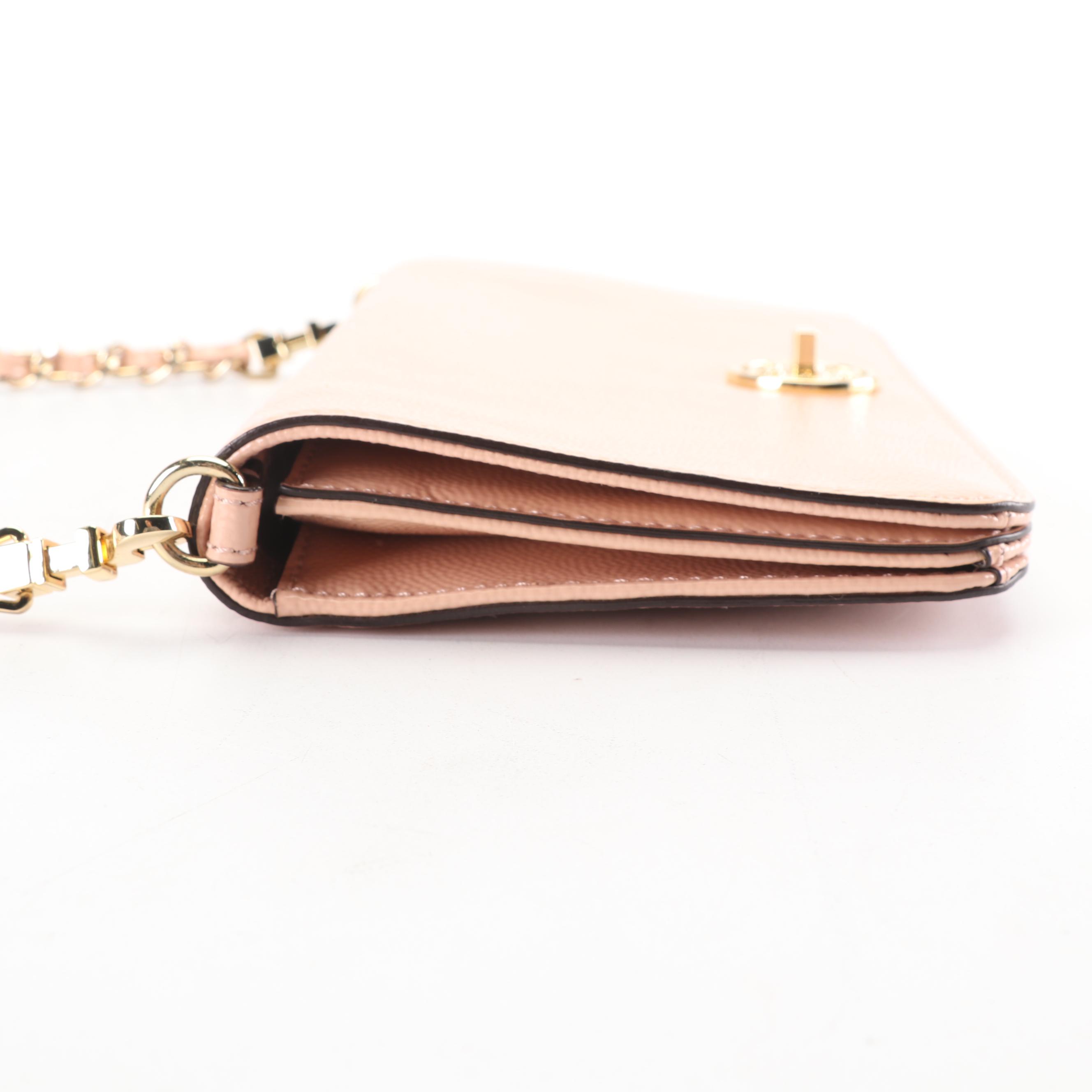 Tory Burch Blush Textured Patent Leather Clutch with Chain