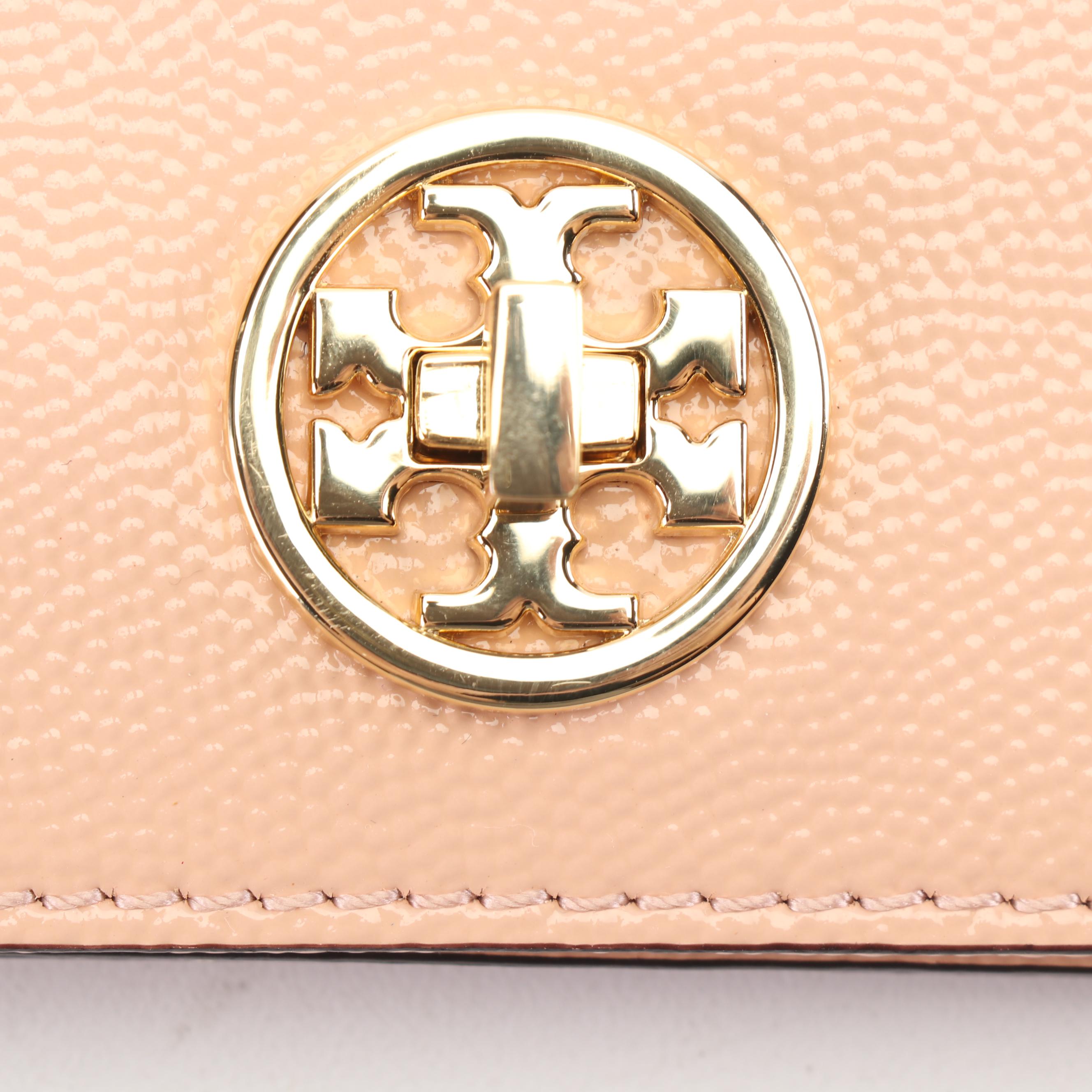 Tory Burch Blush Textured Patent Leather Clutch with Chain