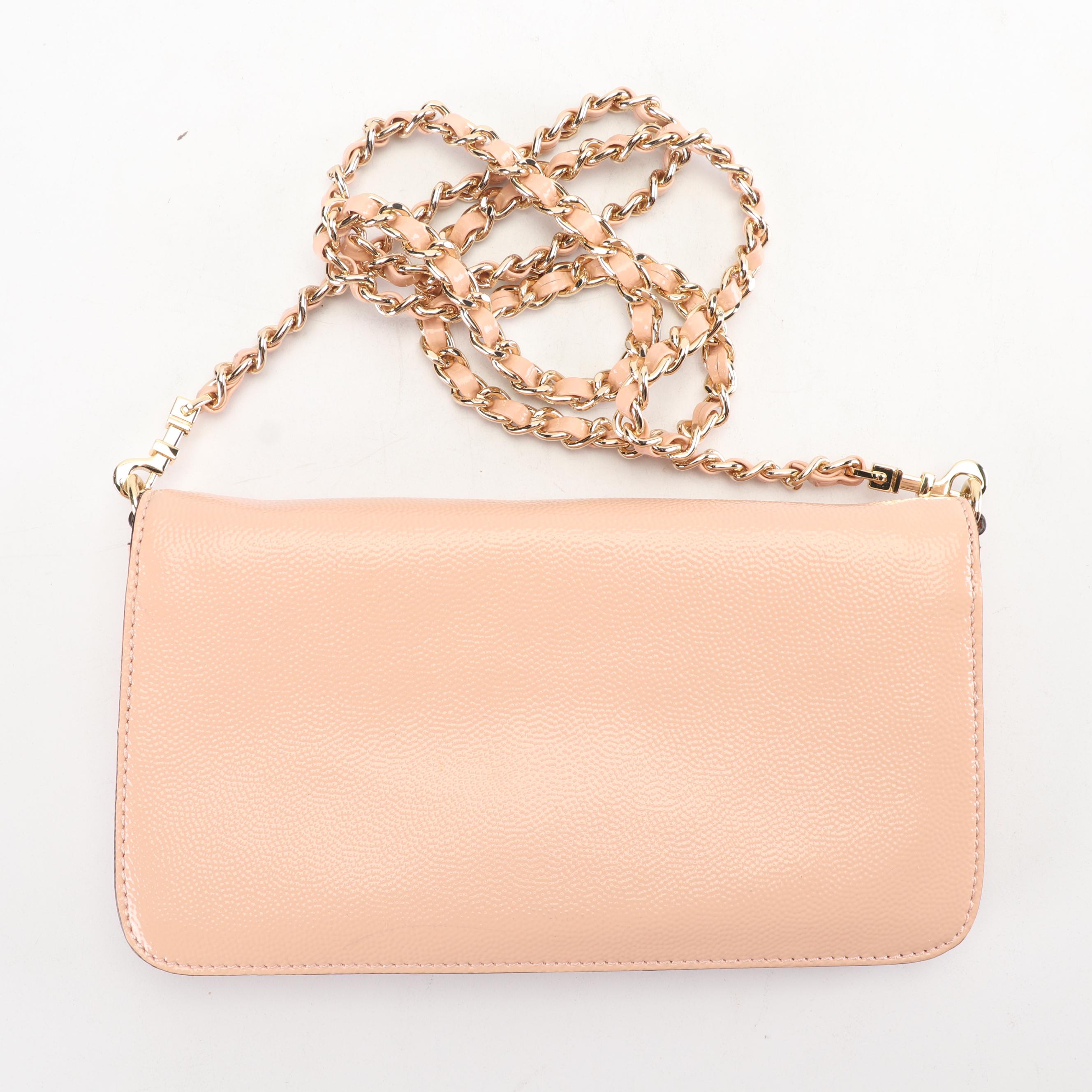 Tory Burch Blush Textured Patent Leather Clutch with Chain