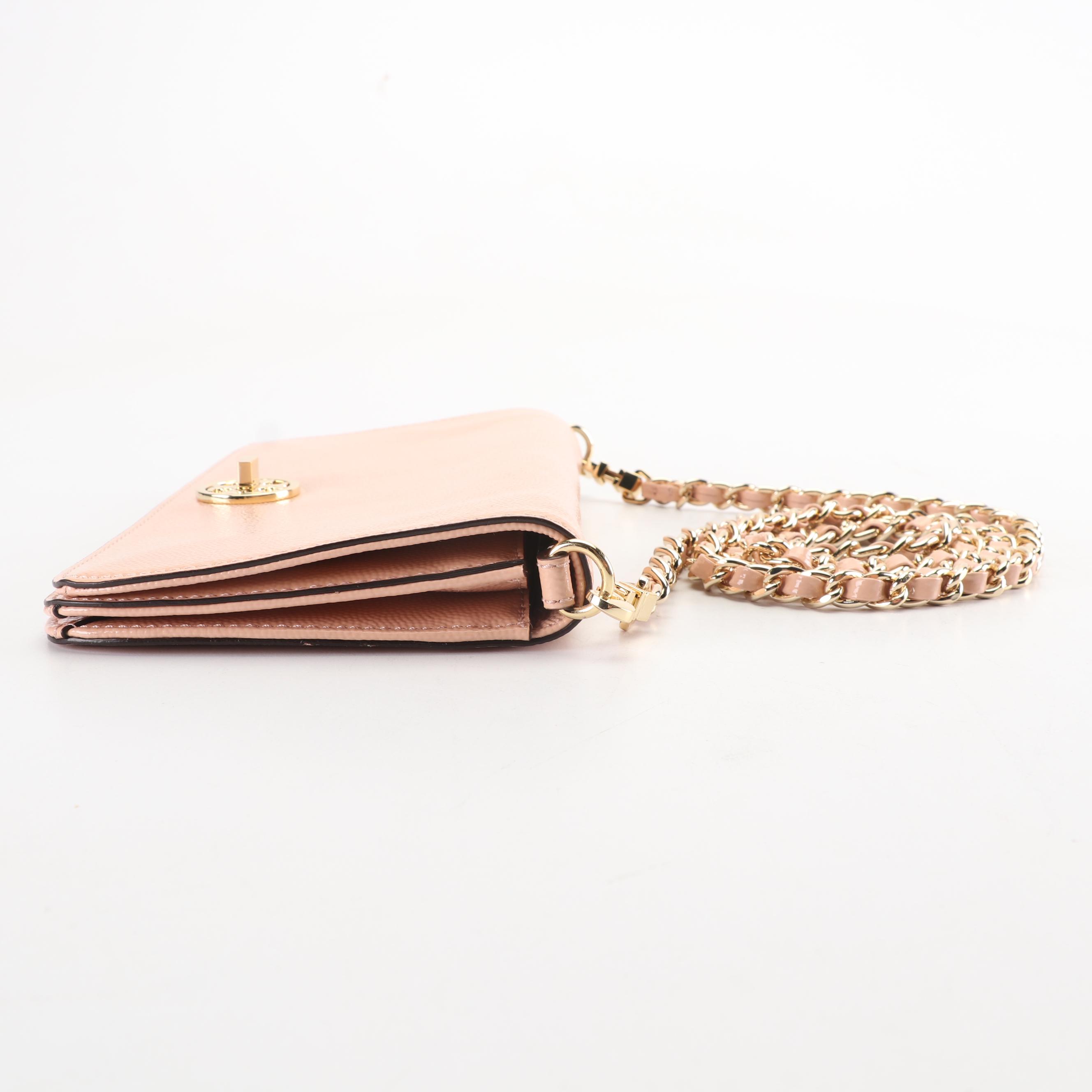 Tory Burch Blush Textured Patent Leather Clutch with Chain