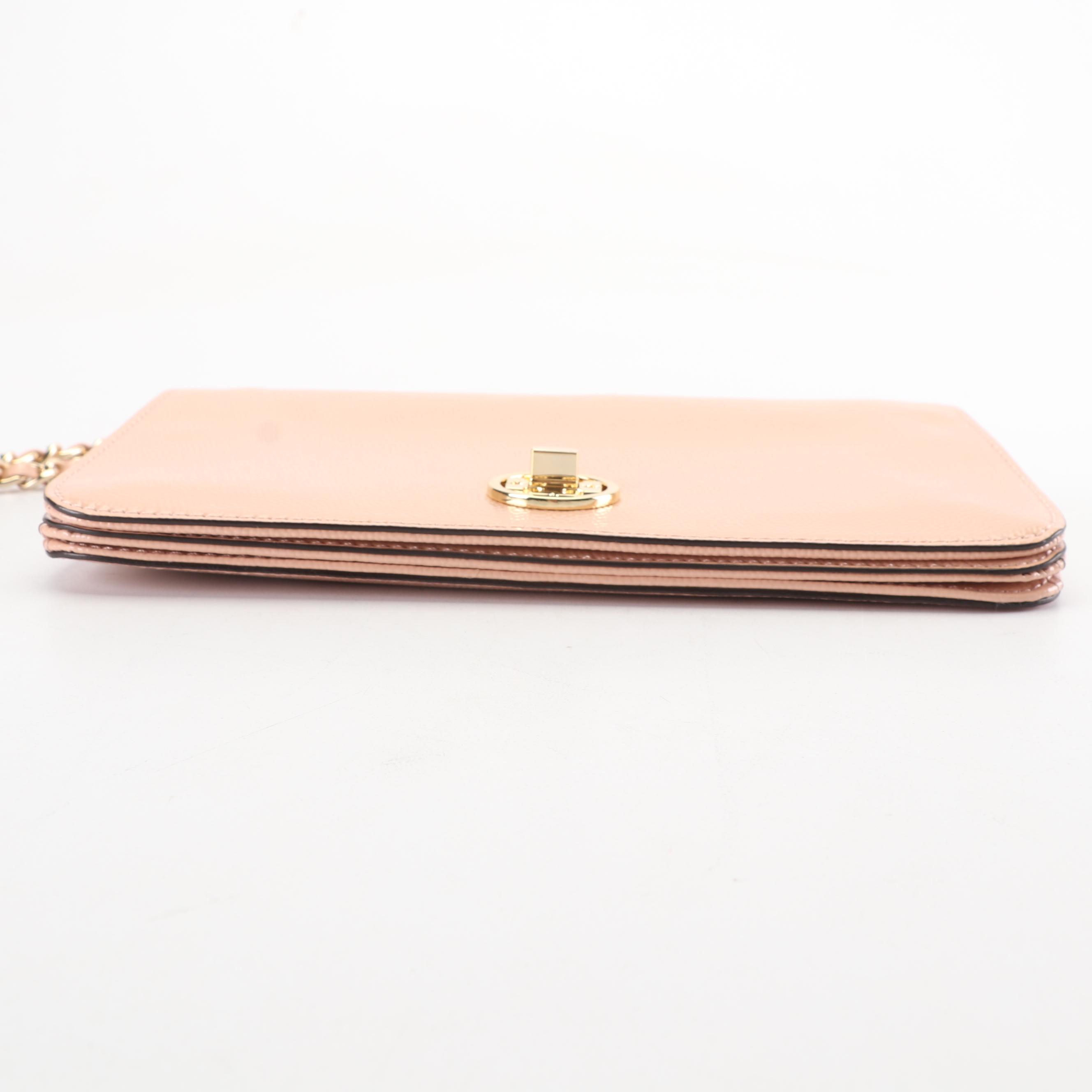 Tory Burch Blush Textured Patent Leather Clutch with Chain