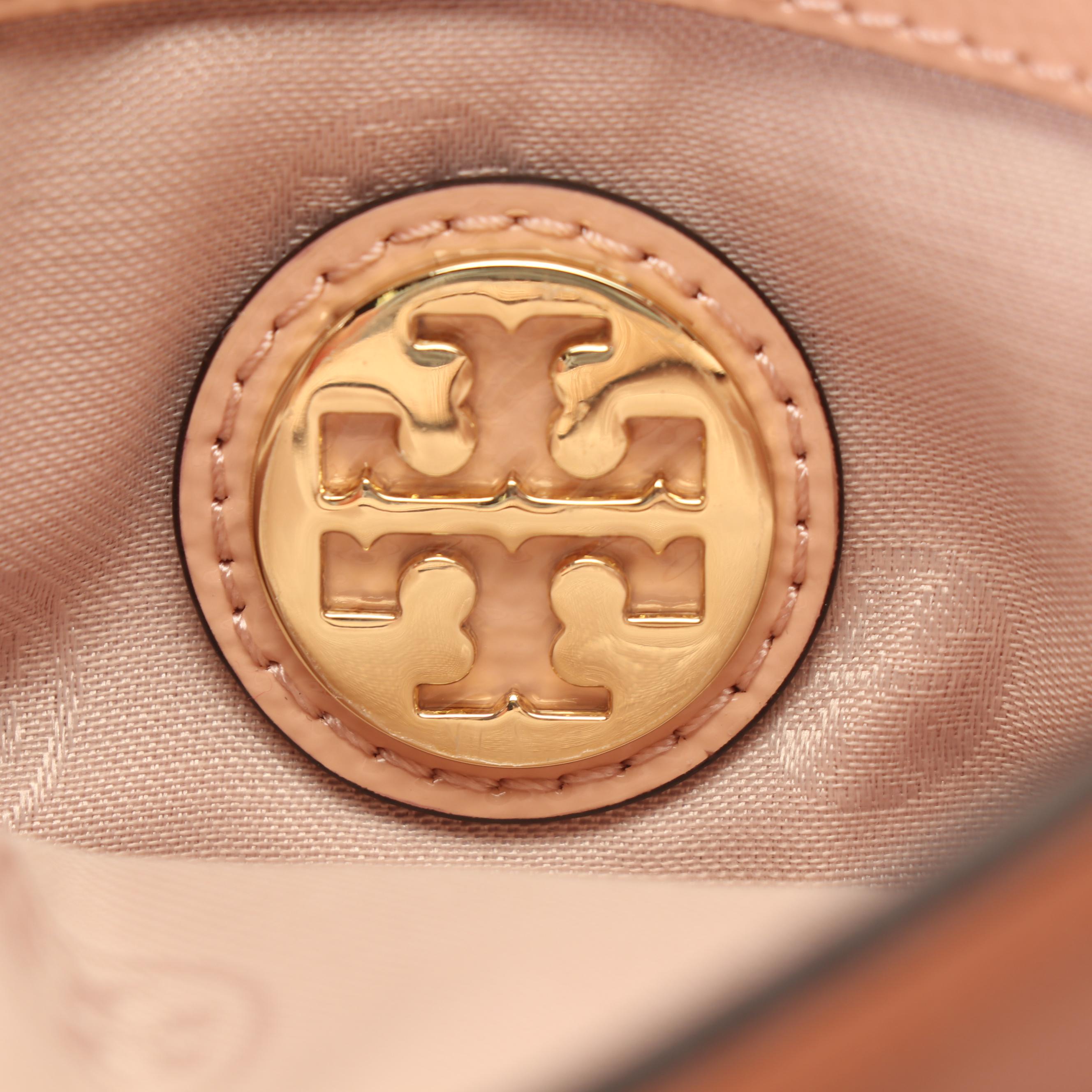 Tory Burch Blush Textured Patent Leather Clutch with Chain