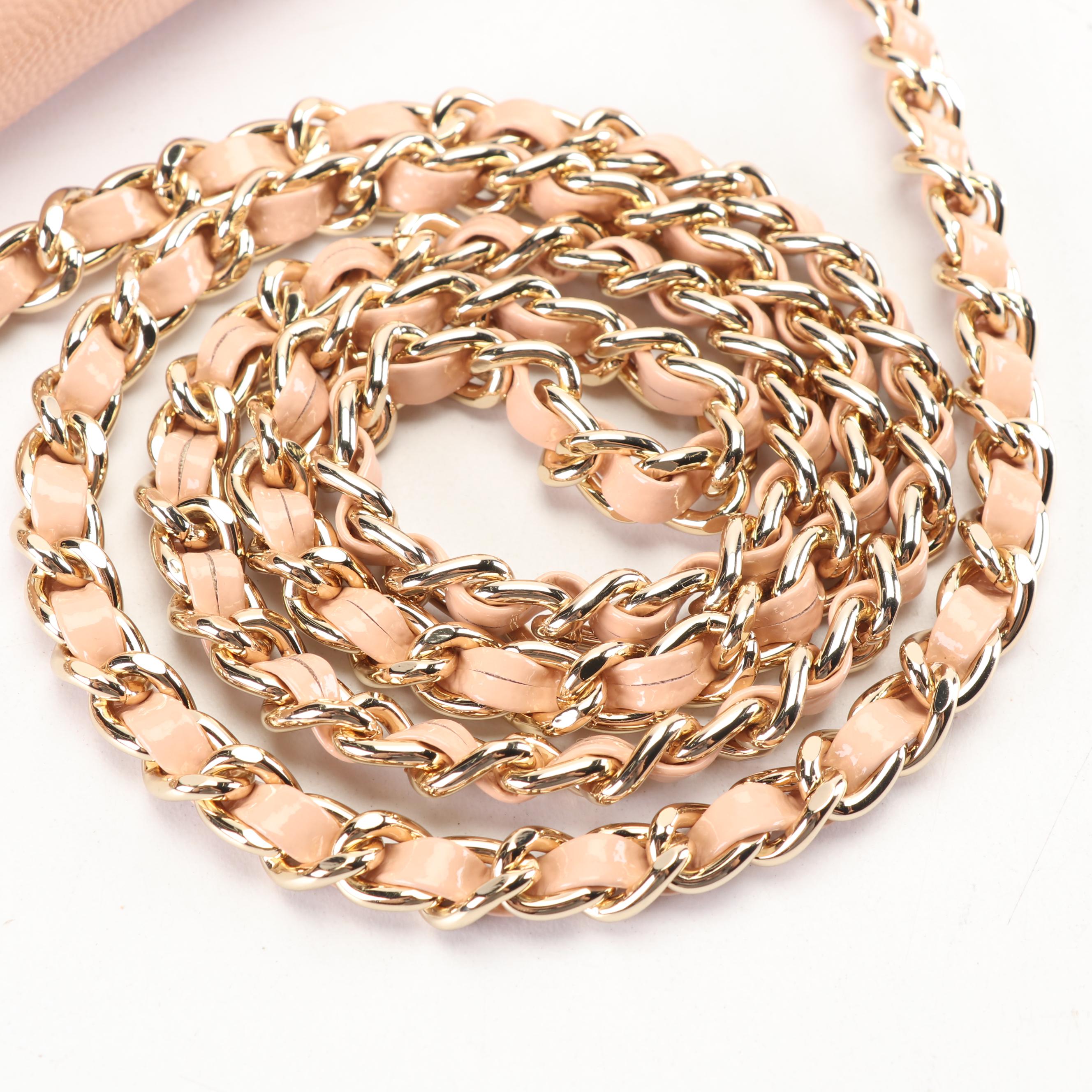 Tory Burch Blush Textured Patent Leather Clutch with Chain