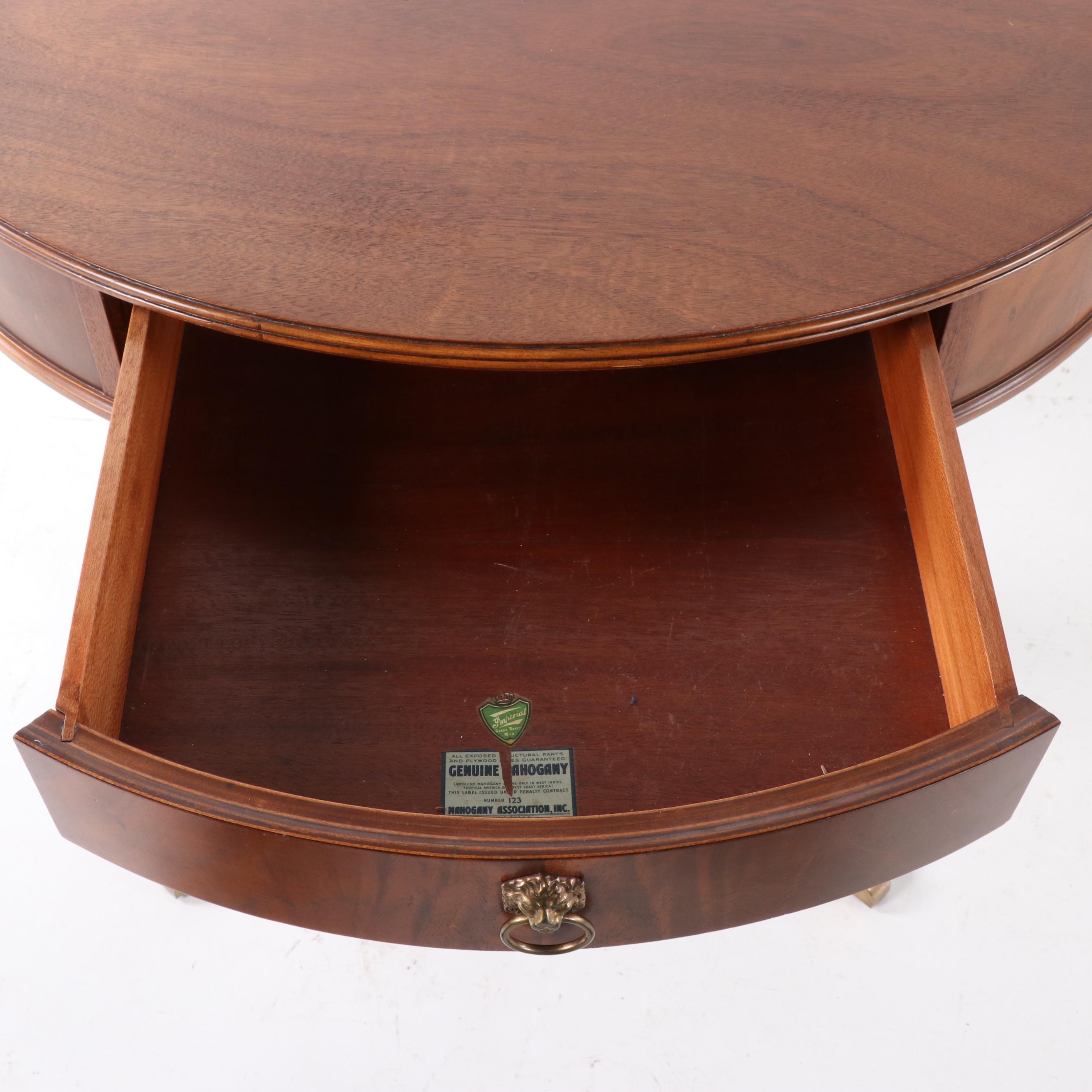 Duncan Phyfe Style Mahogany Center Drum Table by Imperial Grand Rapids, Mich