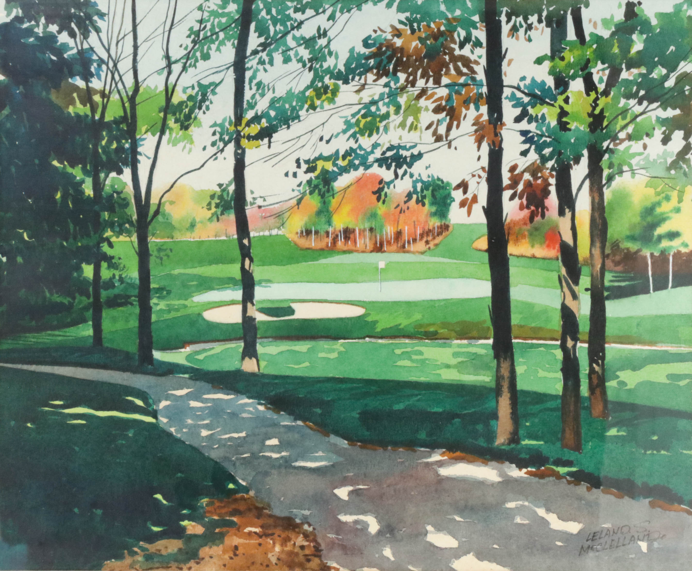 Leland S. McClelland Golf Course Landscape Watercolor Painting
