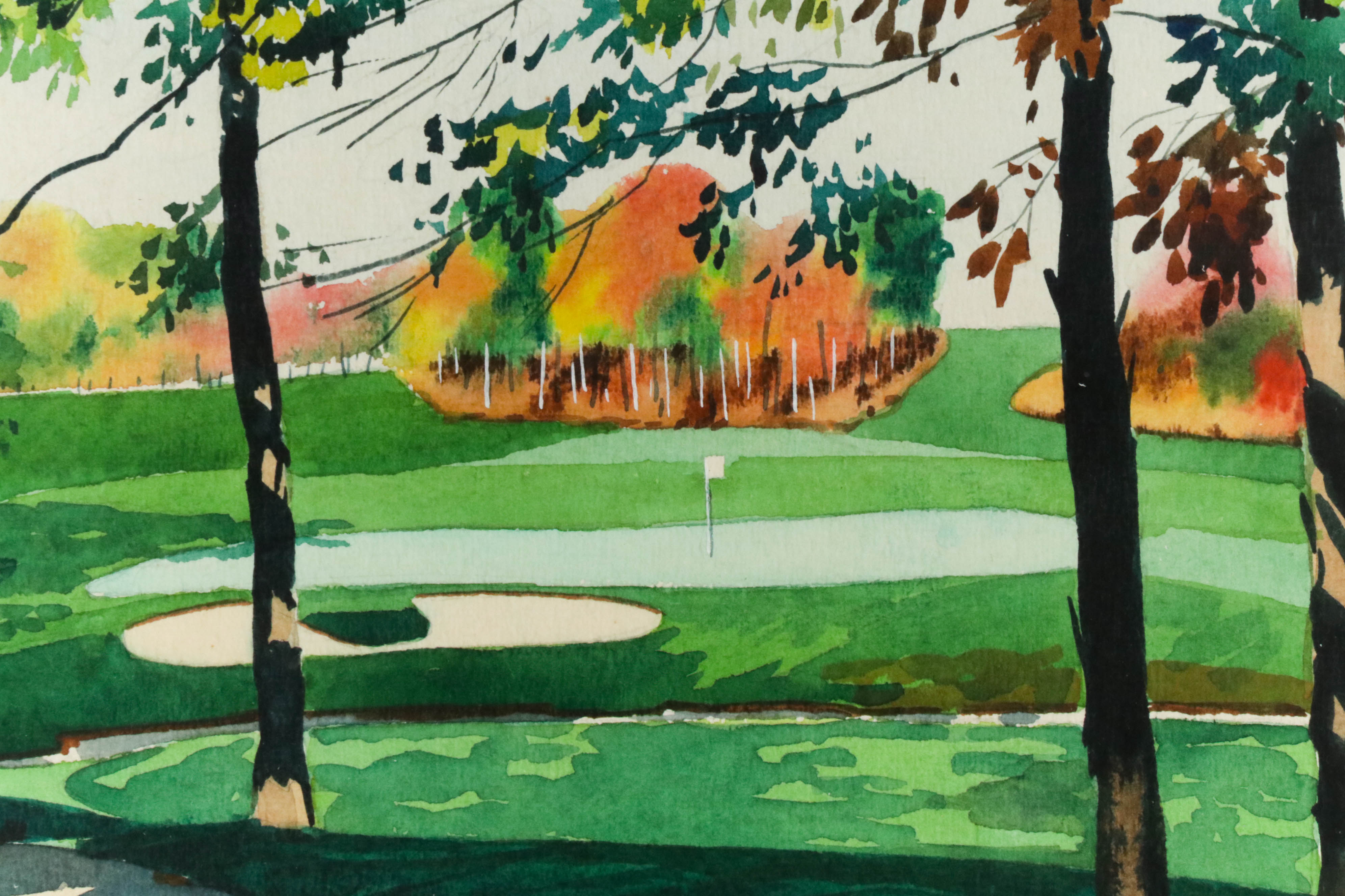 Leland S. McClelland Golf Course Landscape Watercolor Painting