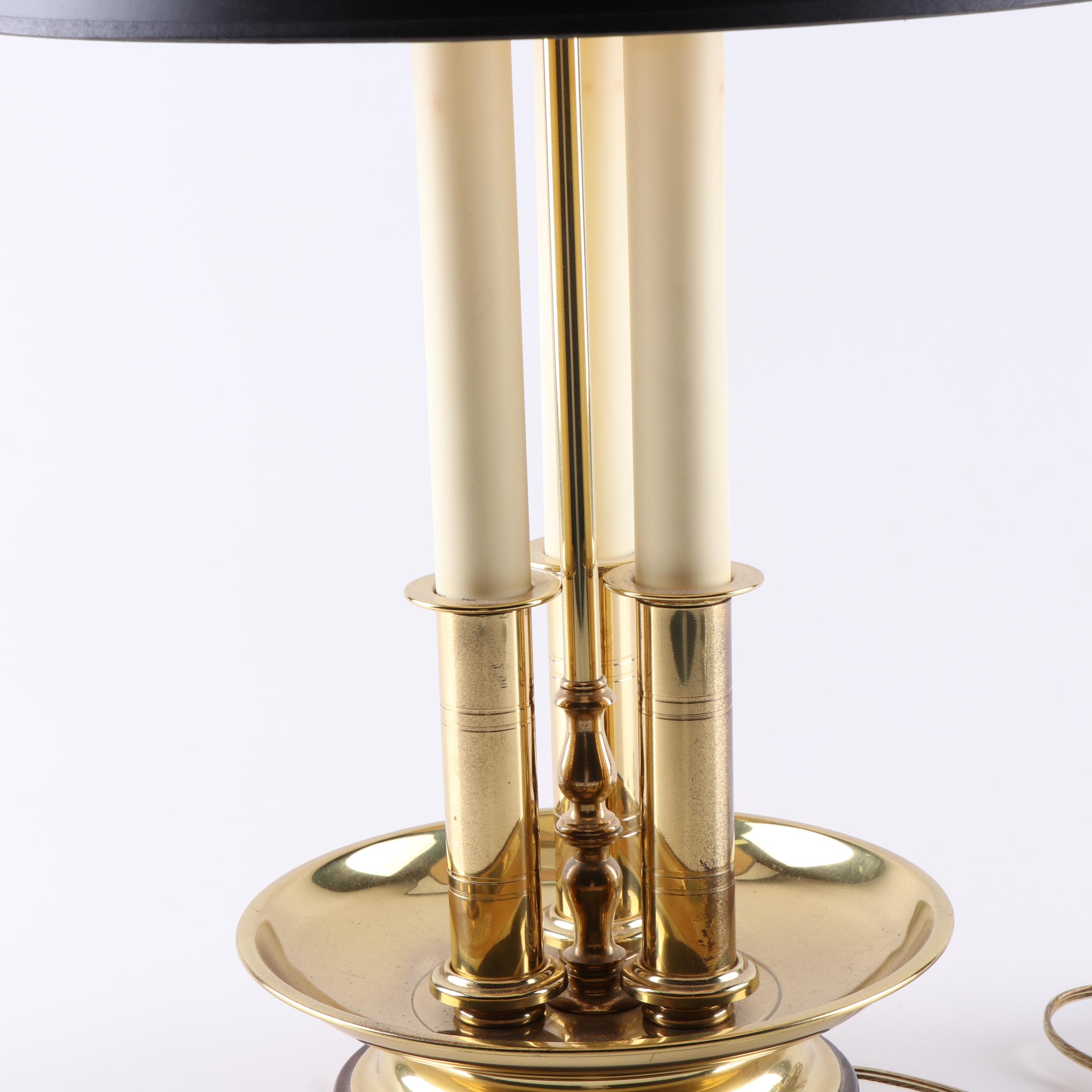 Frederick Cooper Brass Bouillotte Triple Candlestick Table Lamp