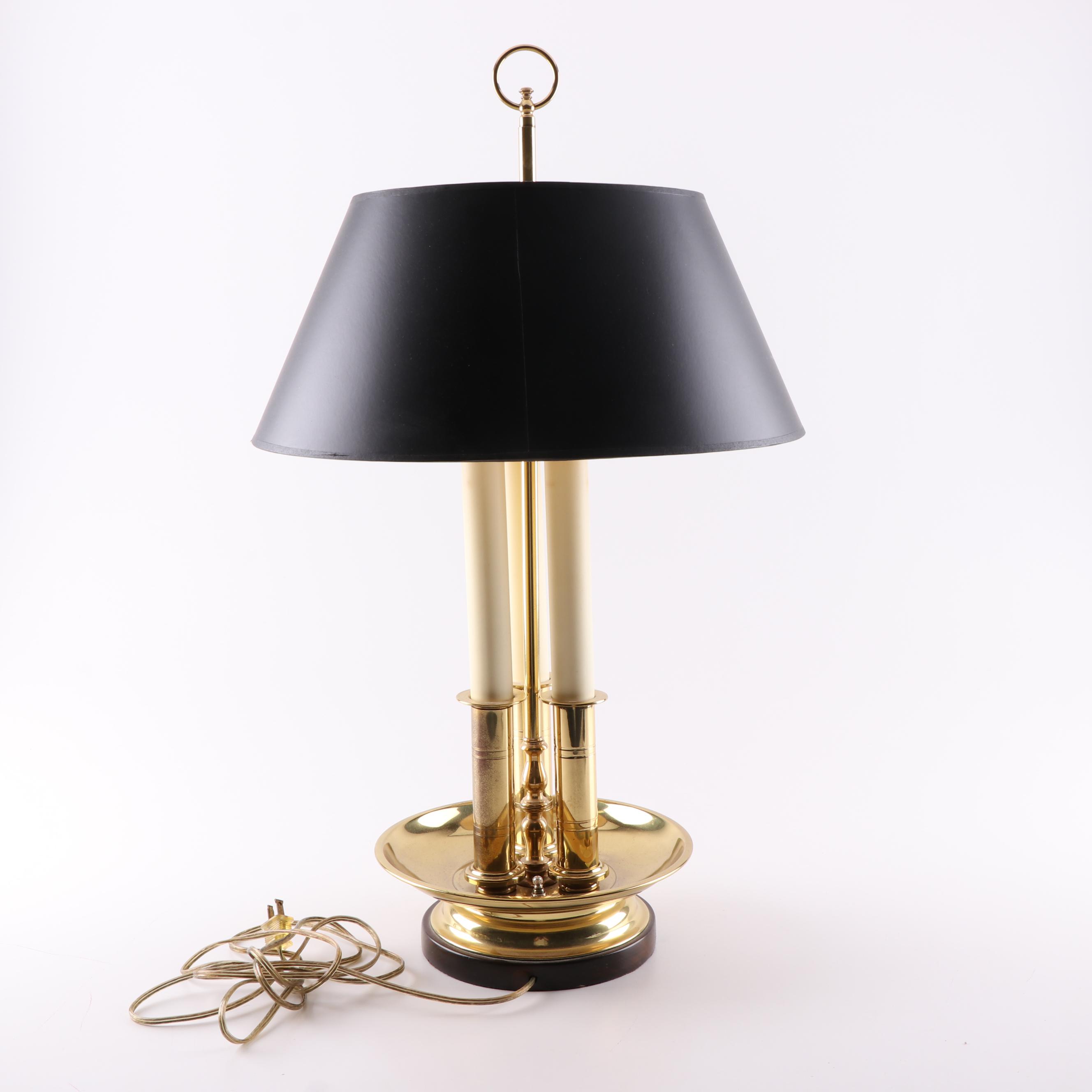 Frederick Cooper Brass Bouillotte Triple Candlestick Table Lamp