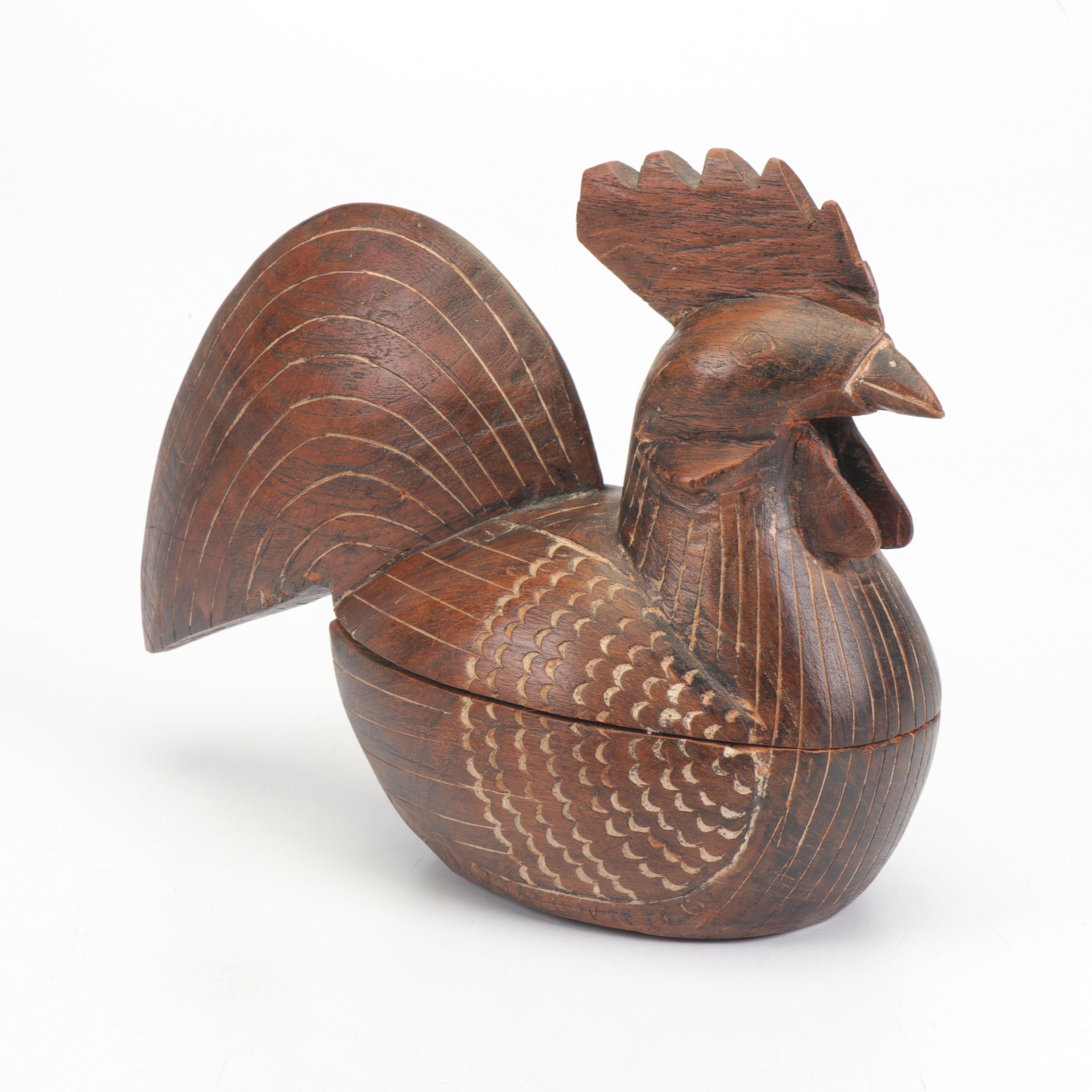 Carved Wooden Rooster Box