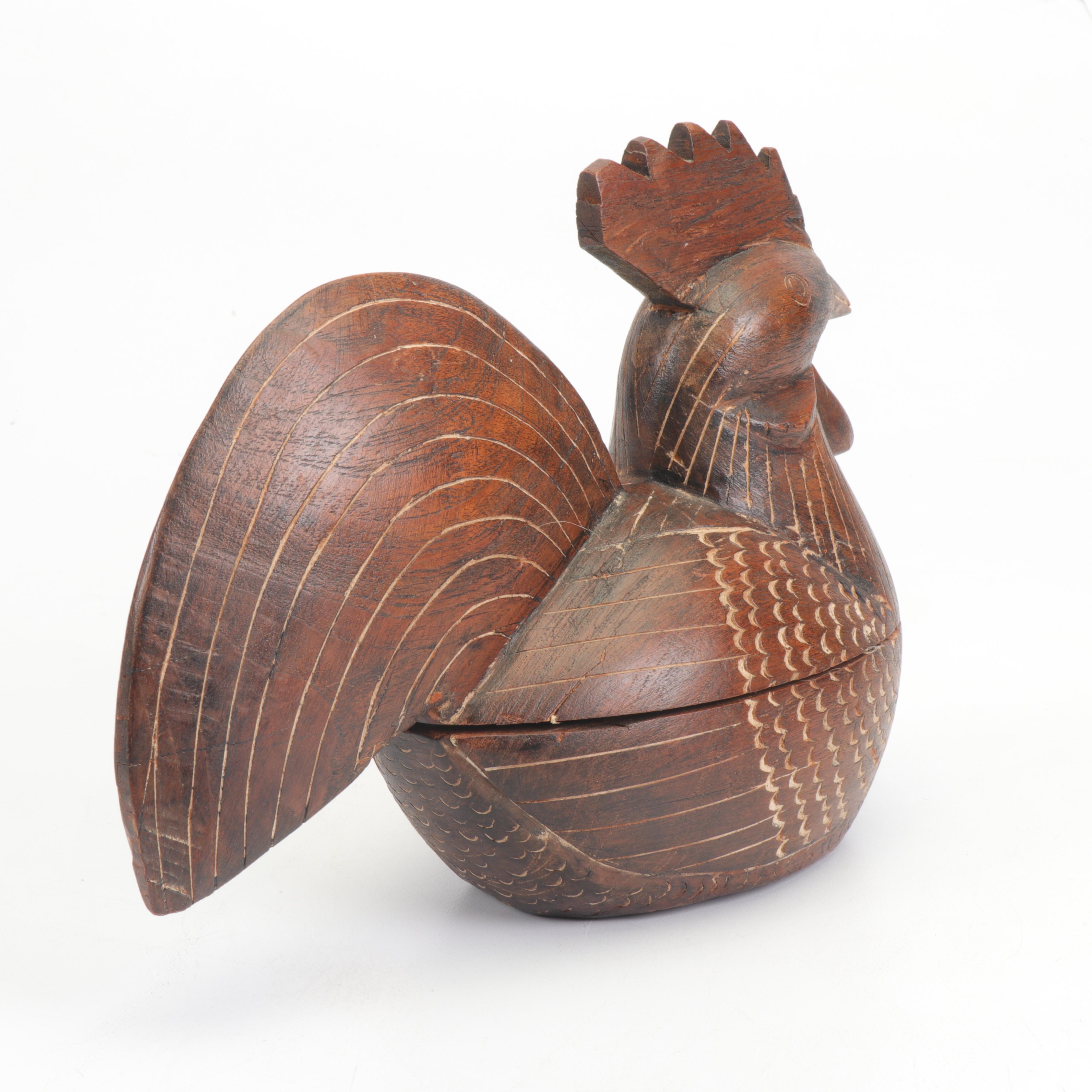Carved Wooden Rooster Box