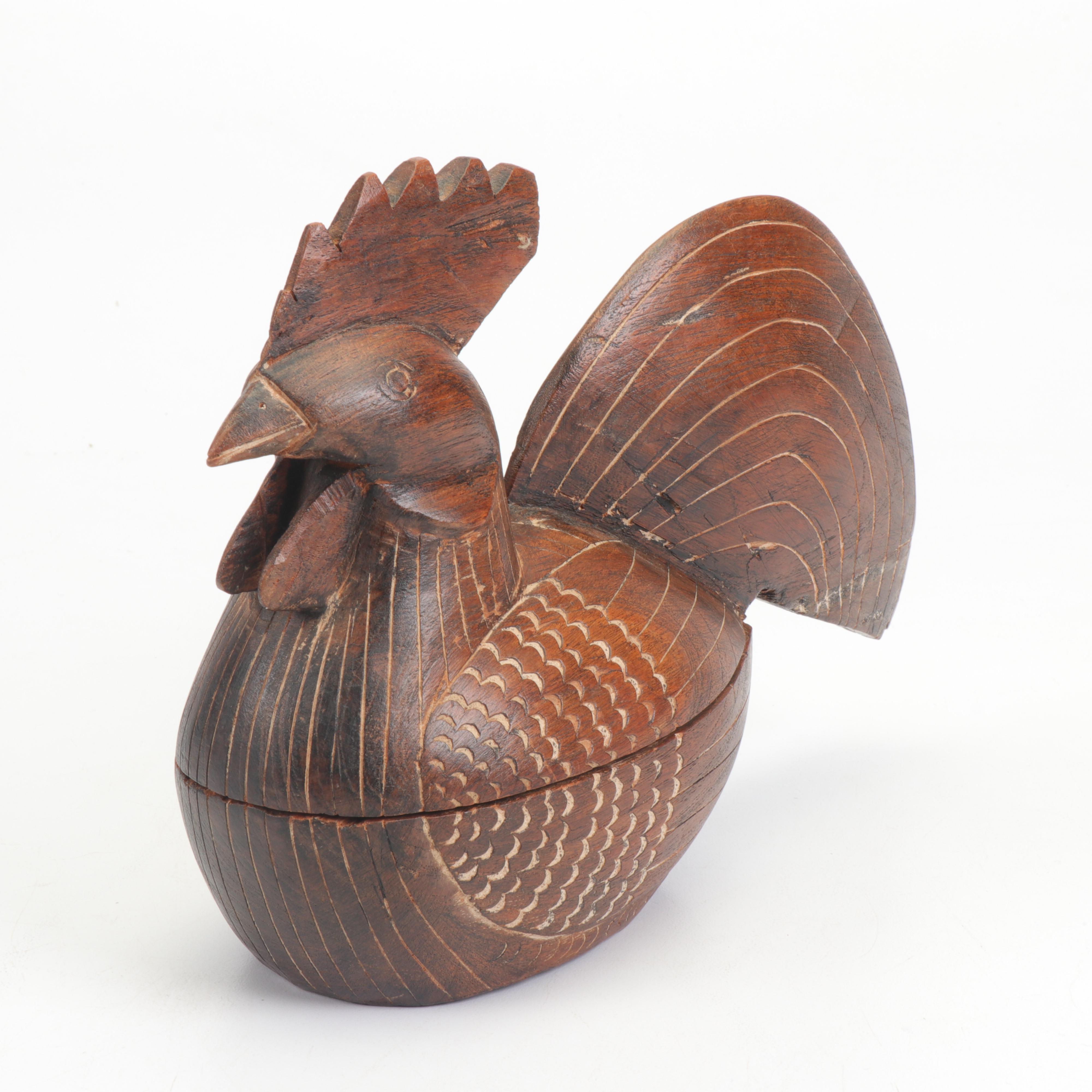 Carved Wooden Rooster Box