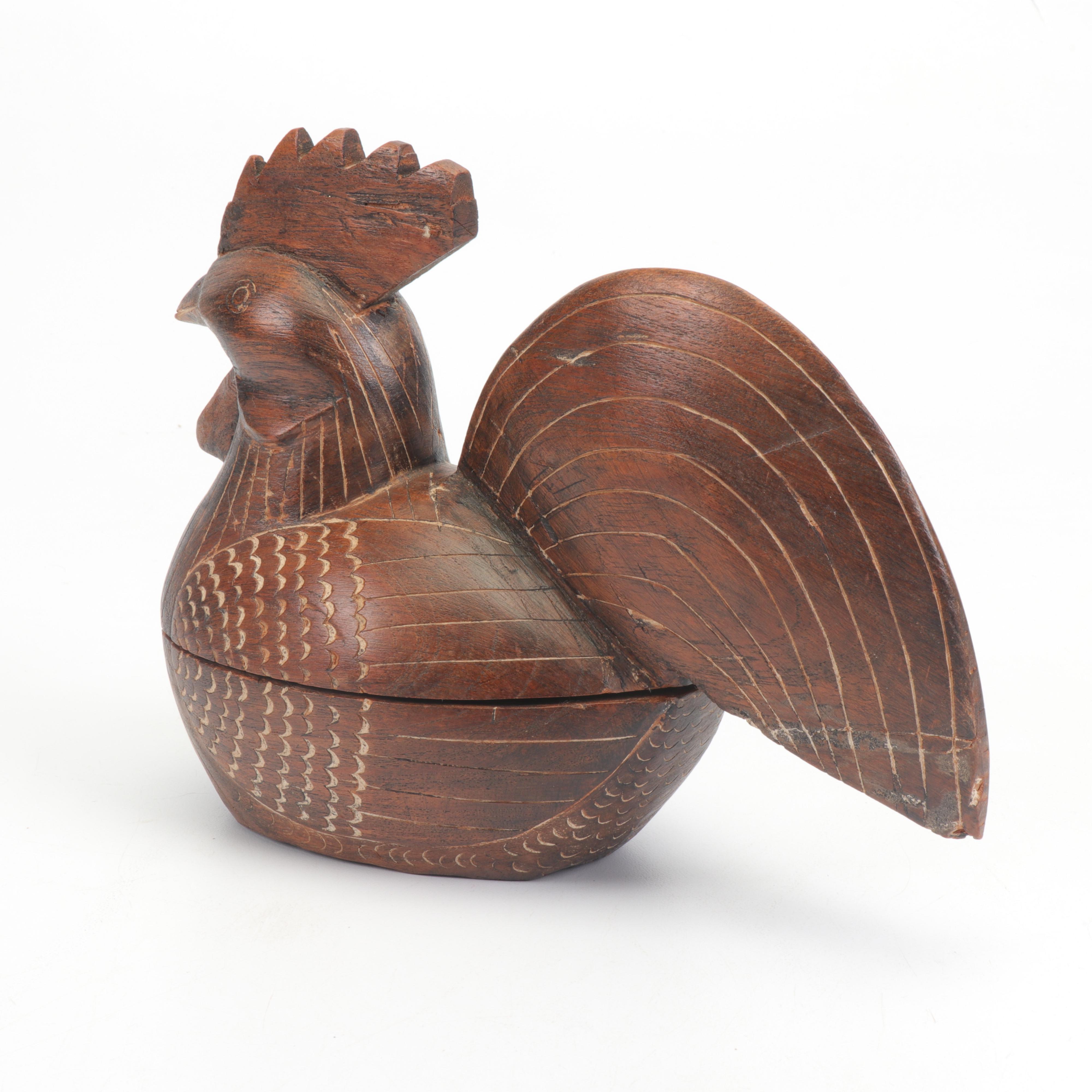 Carved Wooden Rooster Box