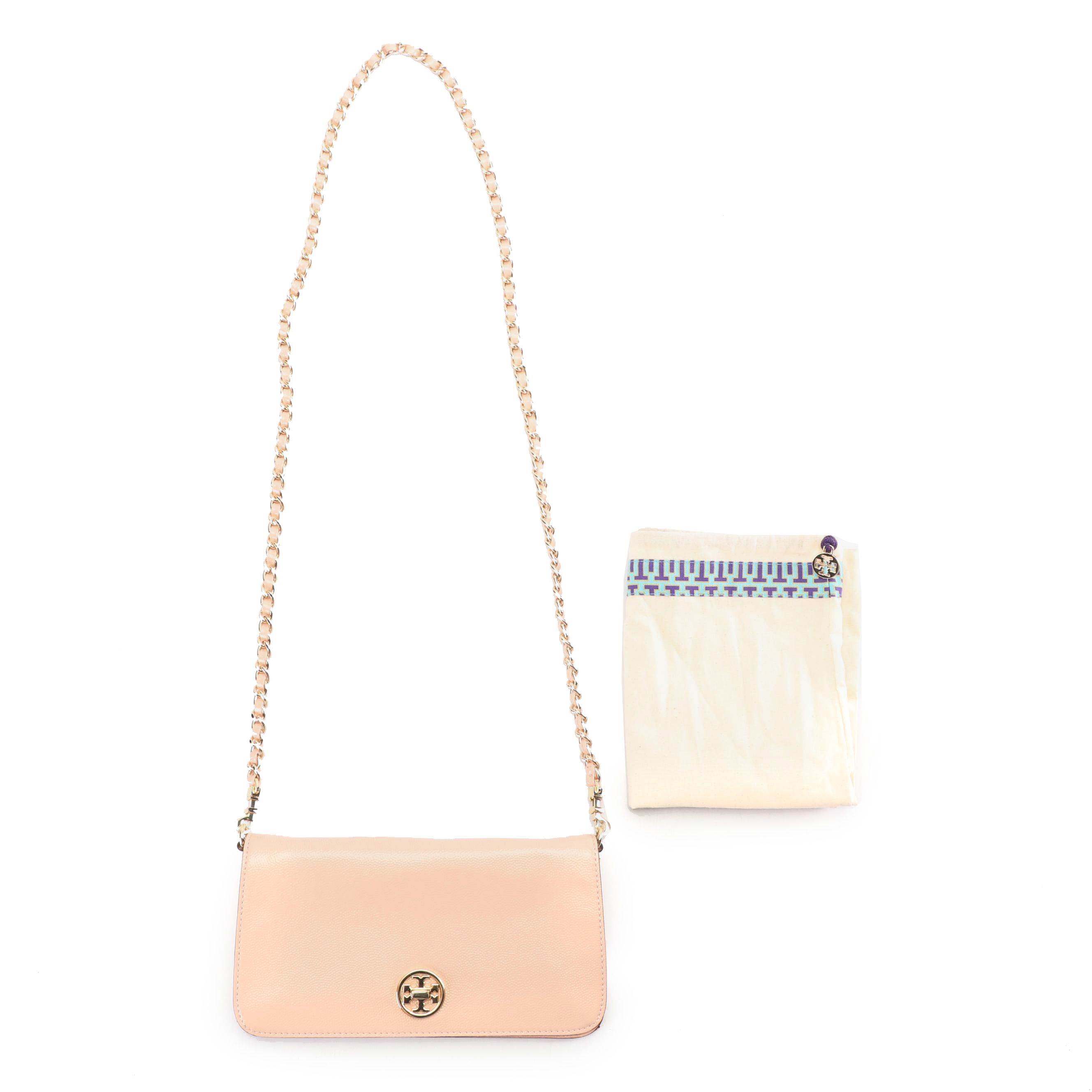 Tory Burch Blush Textured Patent Leather Clutch with Chain