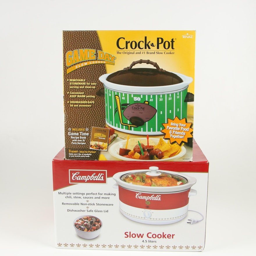 Rival Football Theme 3 Quart Crock Pot and Campbell's 4.5 Liter Slow Cooker