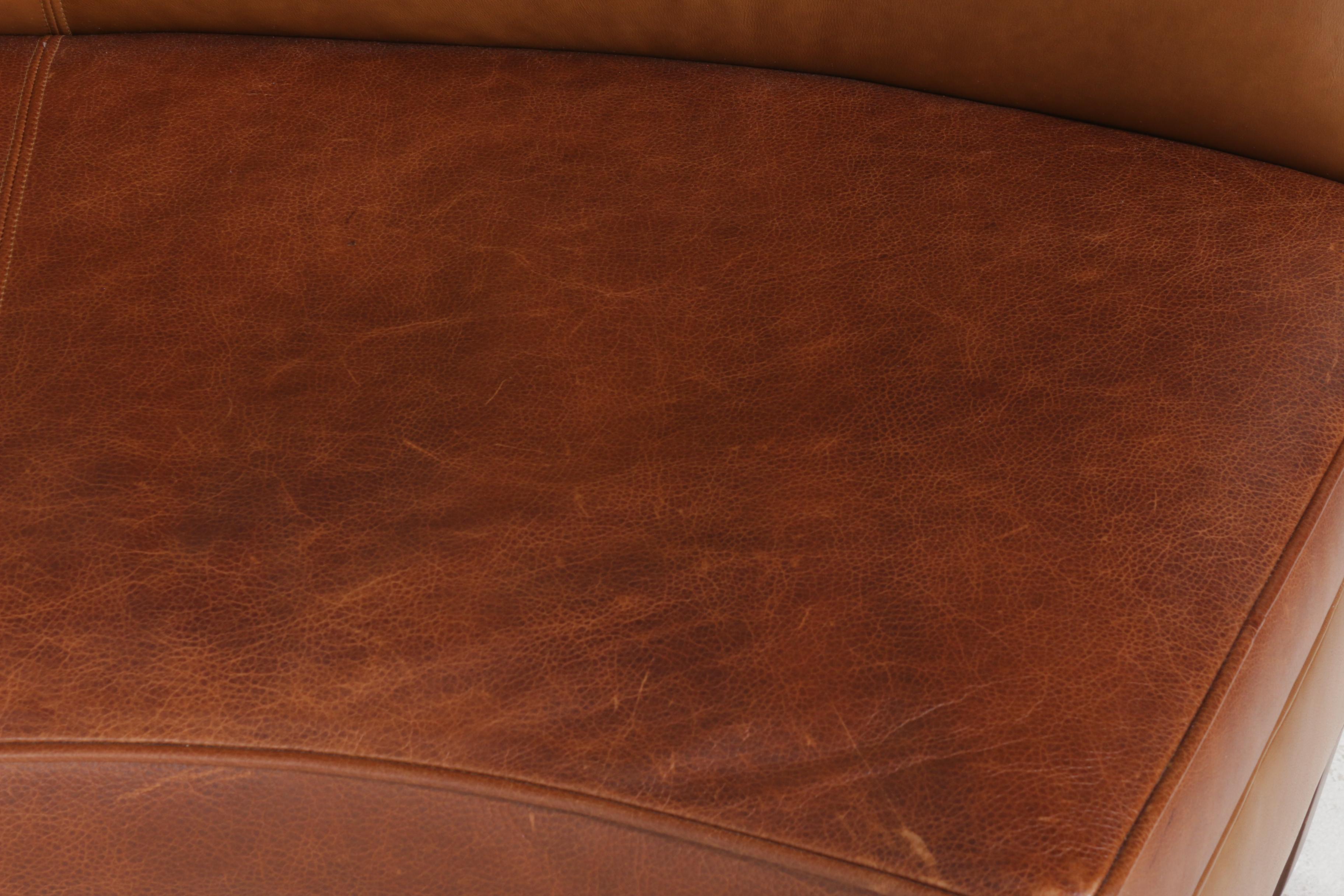 Contemporary Tan Leather Curved Loveseat, Pair