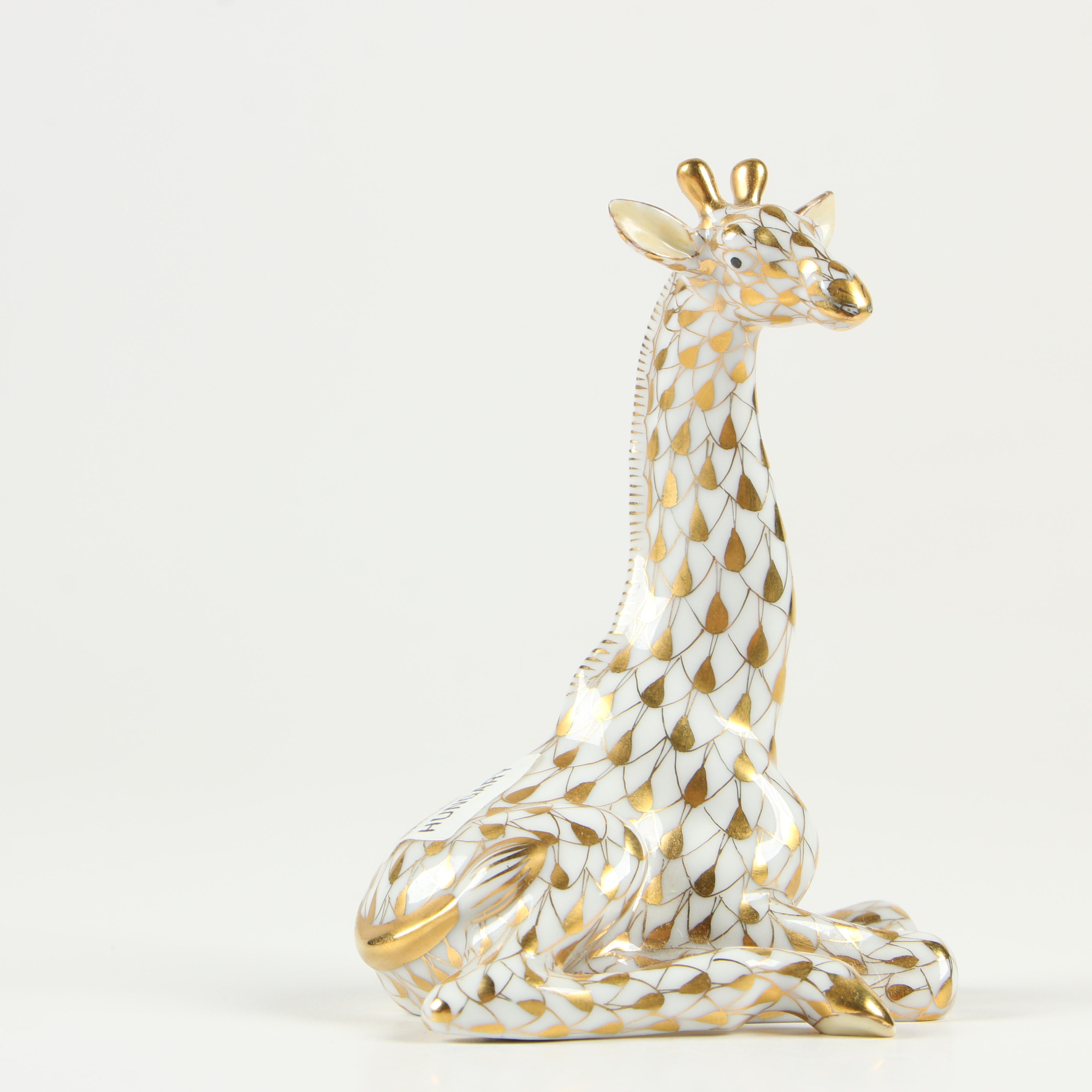 Herend Guild Gold Fishnet "Baby Giraffe" Porcelain Figurine, May 1999