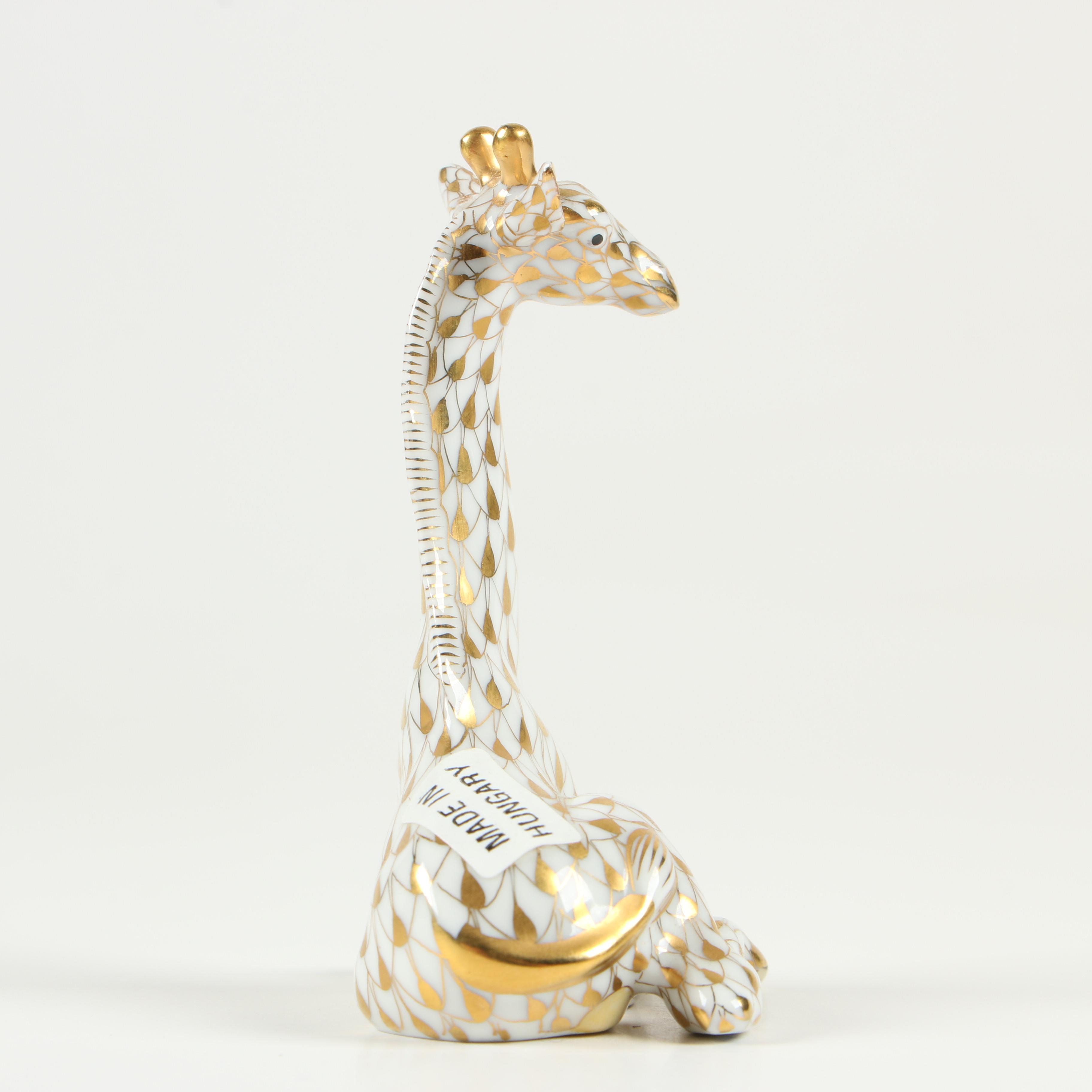 Herend Guild Gold Fishnet "Baby Giraffe" Porcelain Figurine, May 1999