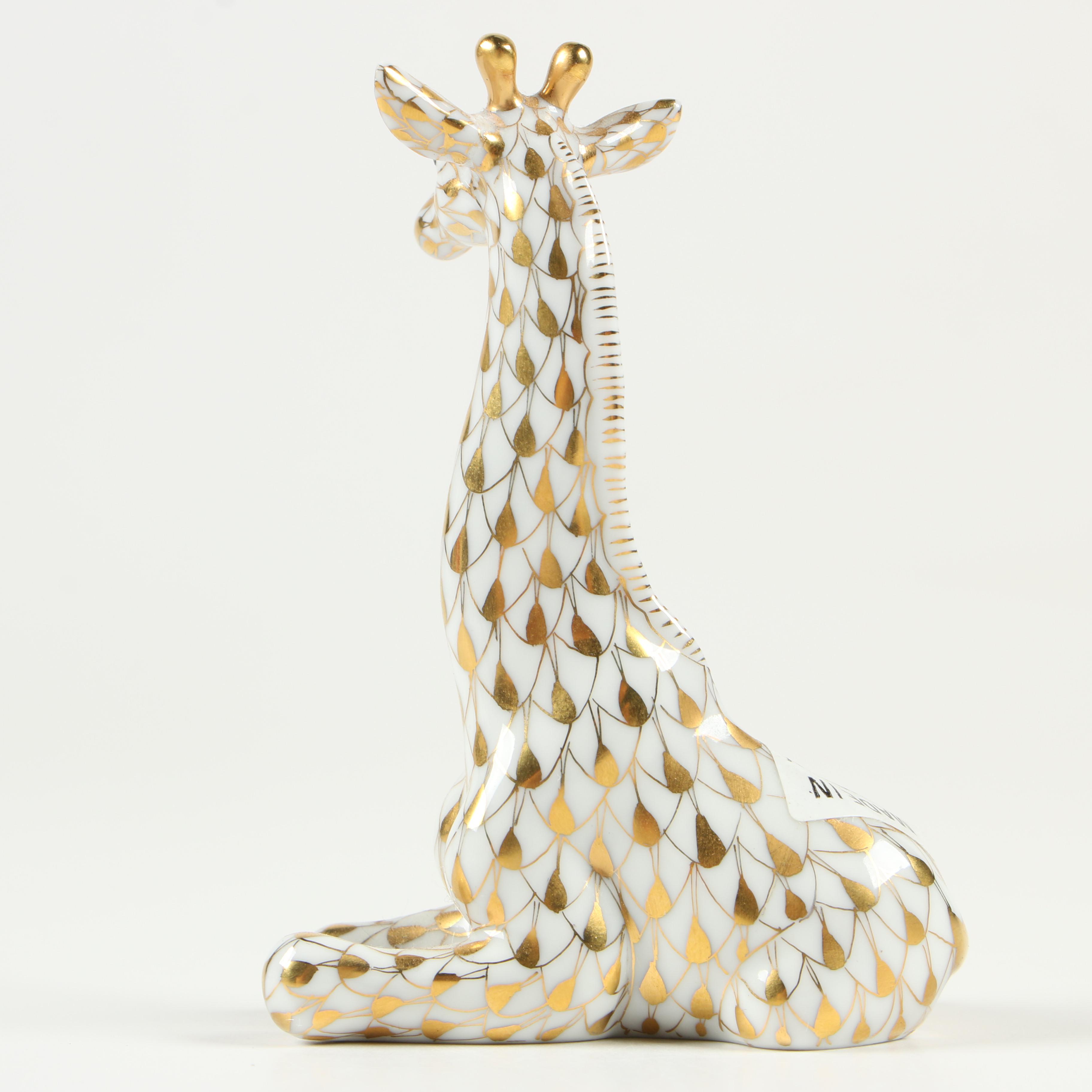 Herend Guild Gold Fishnet "Baby Giraffe" Porcelain Figurine, May 1999
