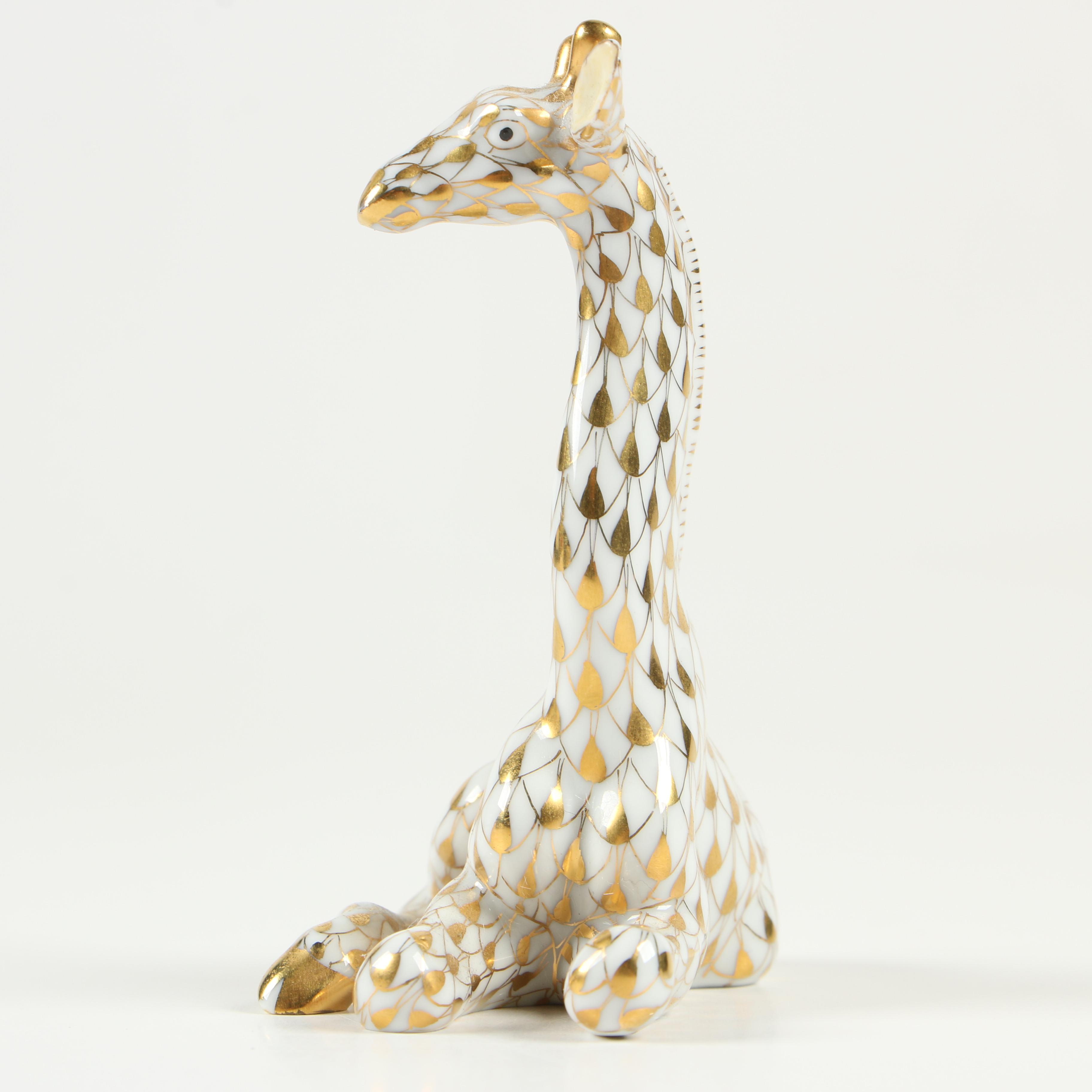 Herend Guild Gold Fishnet "Baby Giraffe" Porcelain Figurine, May 1999