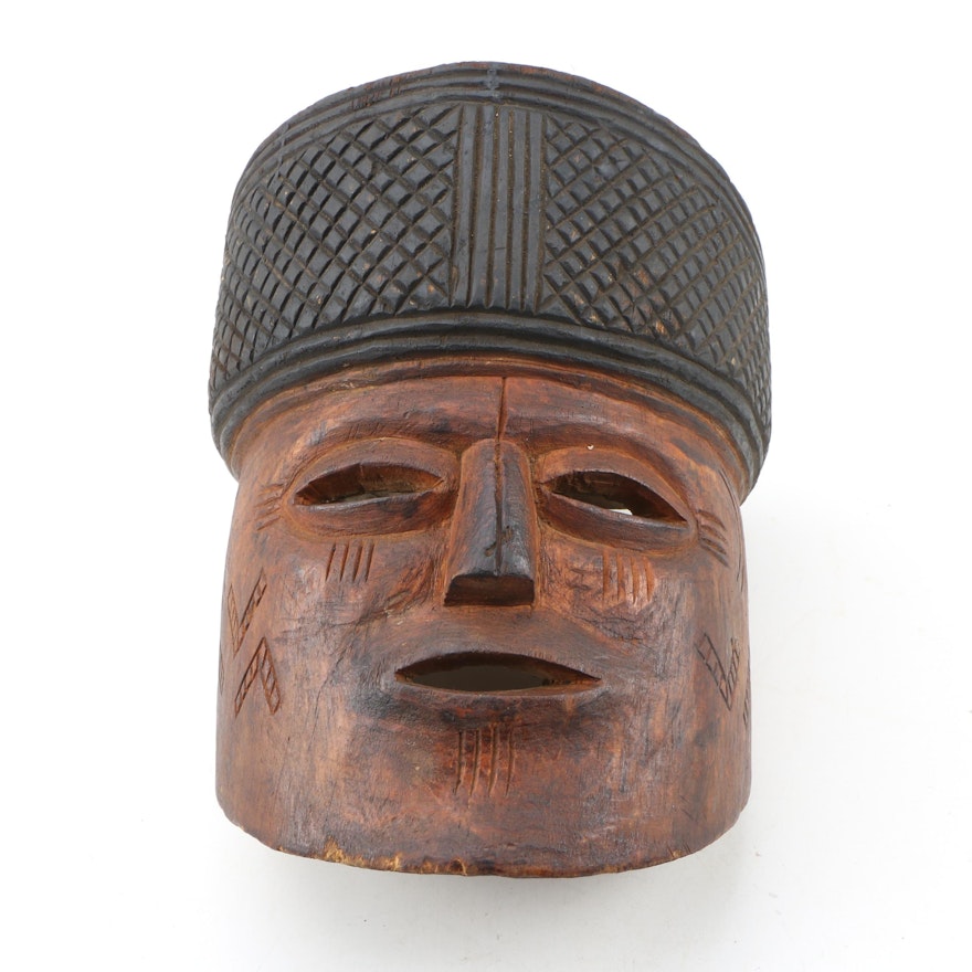 Central African "Pwo" Style Hand-Carved Wooden Mask