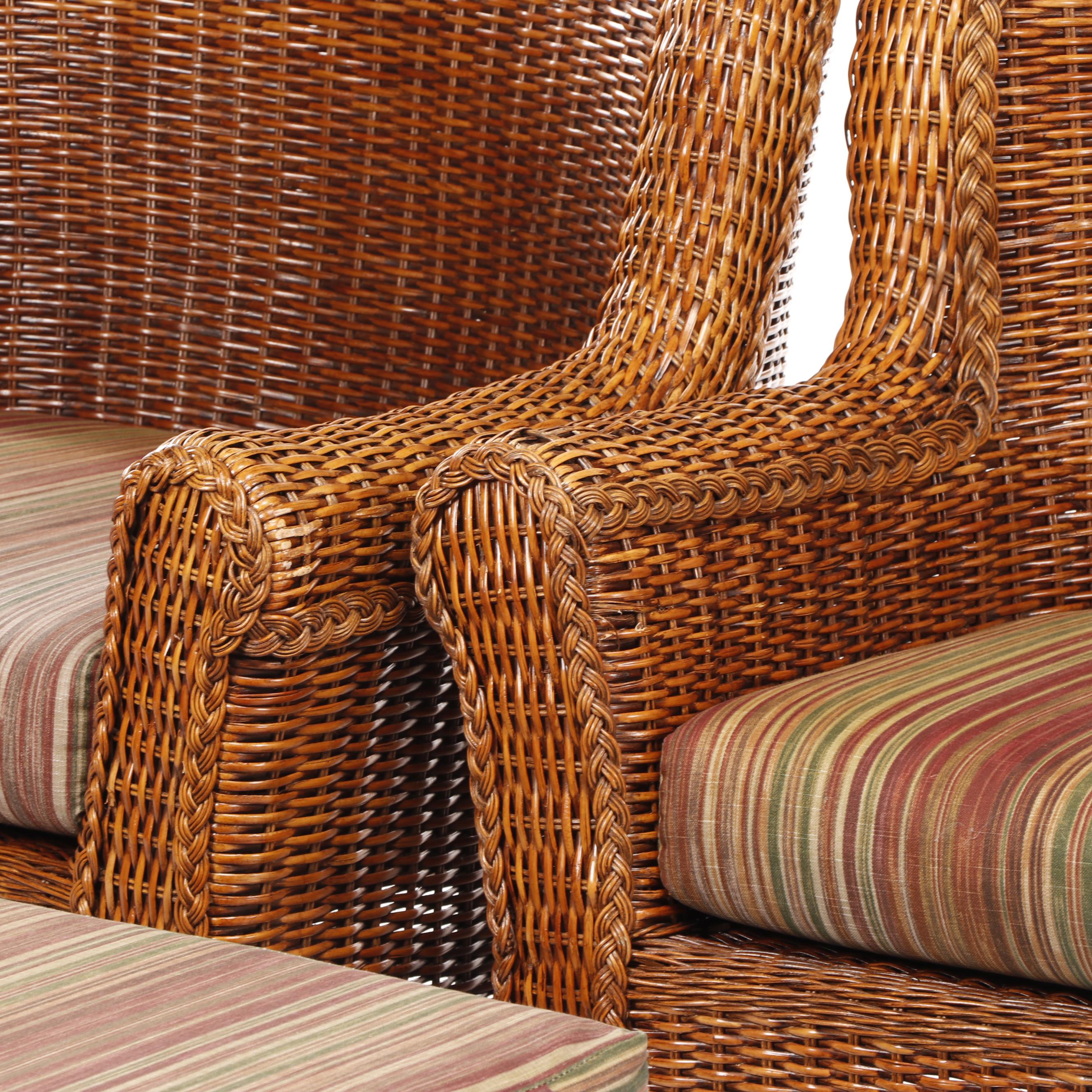 Pier 1 Oversized Woven Wicker Patio Chairs with Ottoman, Late 20th Century