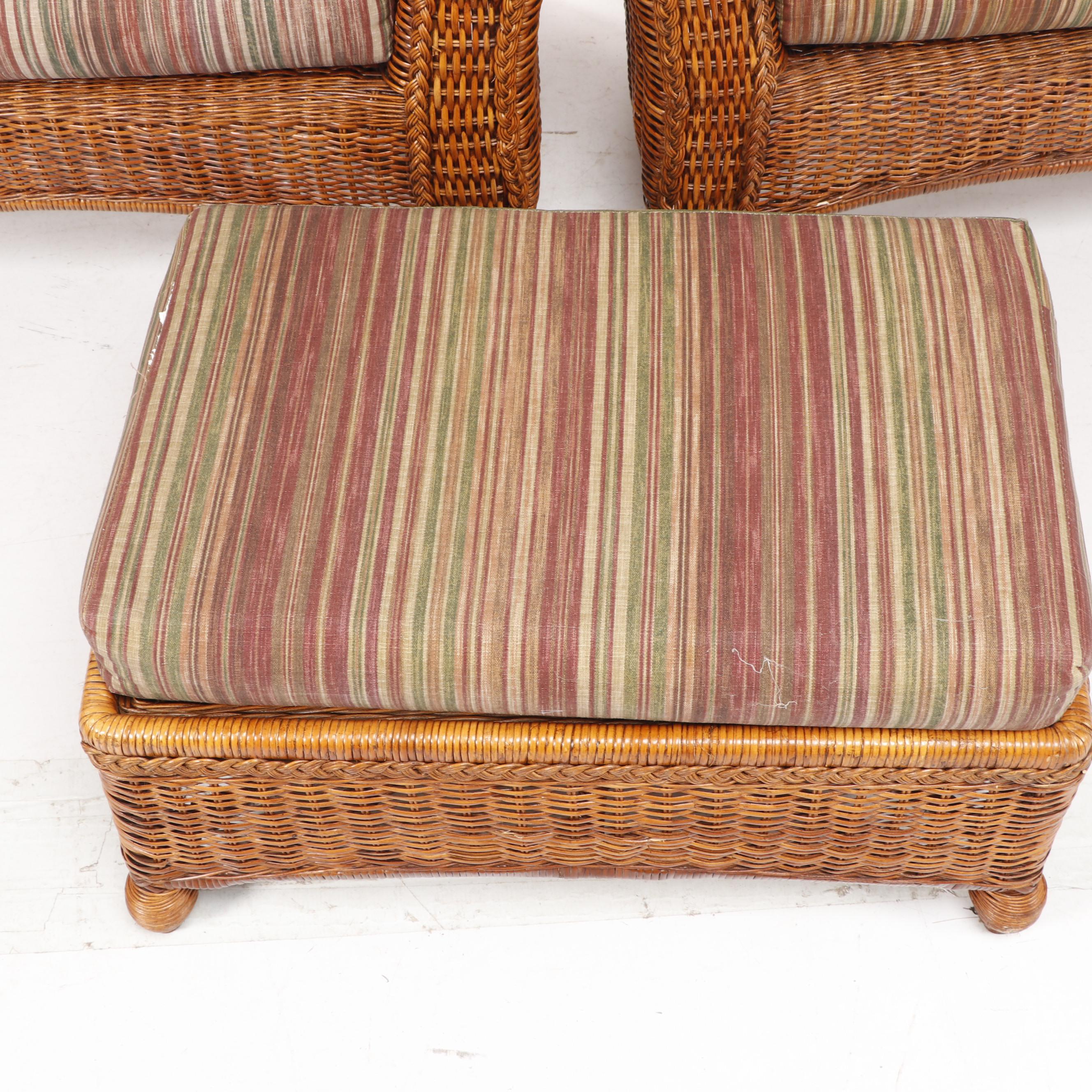 Pier 1 Oversized Woven Wicker Patio Chairs with Ottoman, Late 20th Century