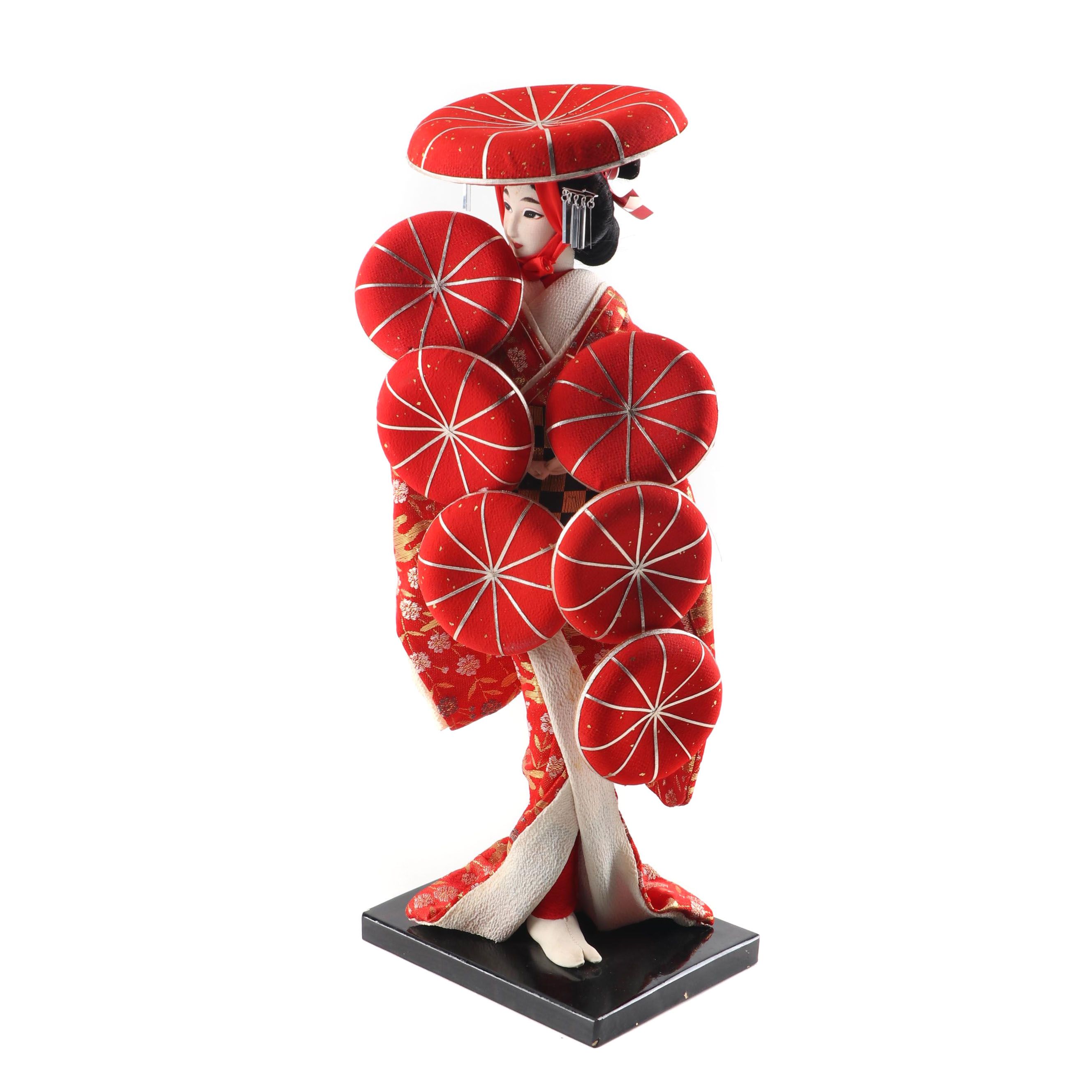 Vintage Japanese Cloth Doll on Stand