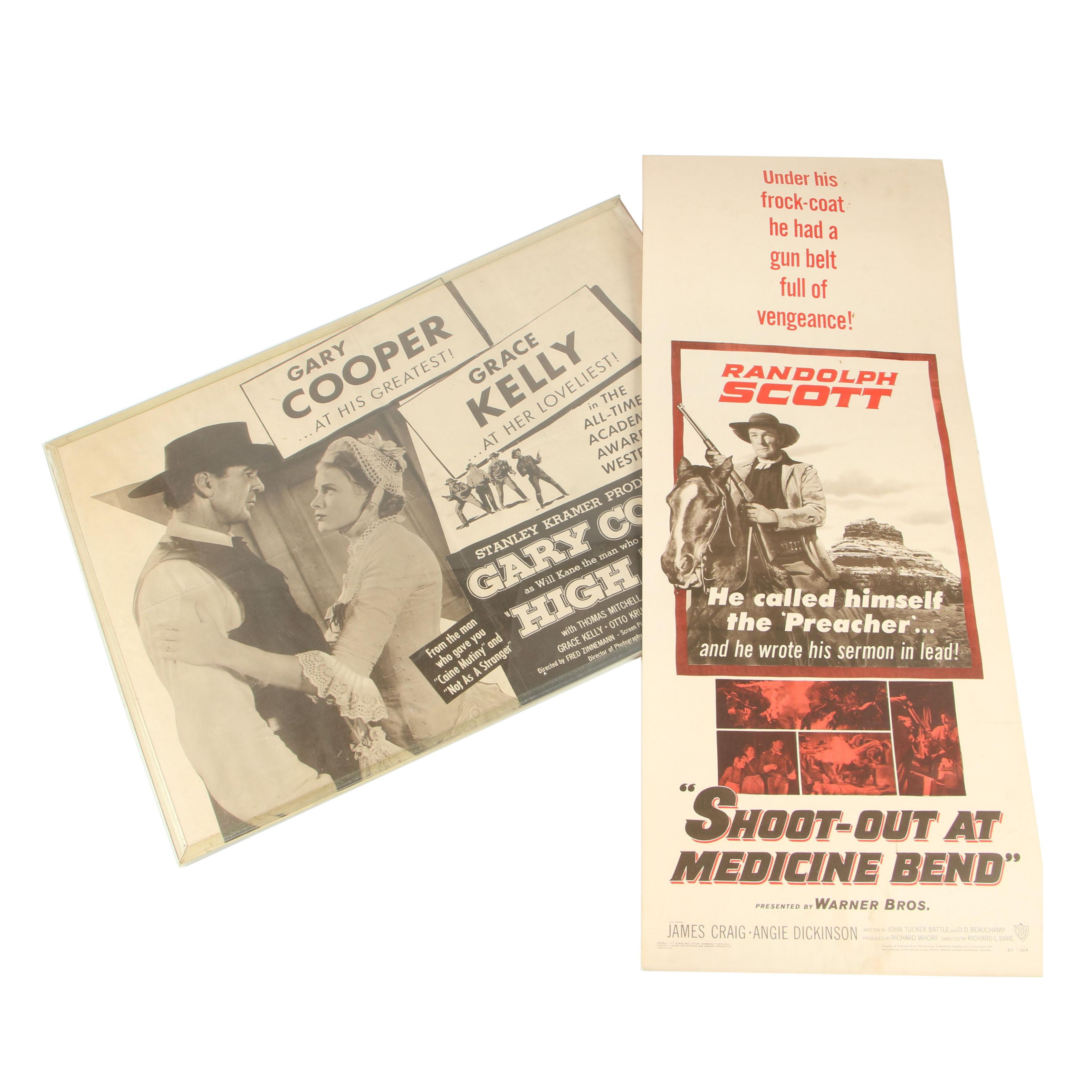 "High Noon" and "Shoot-Out at Medicine Bend" Movie Posters, 1950s Vintage