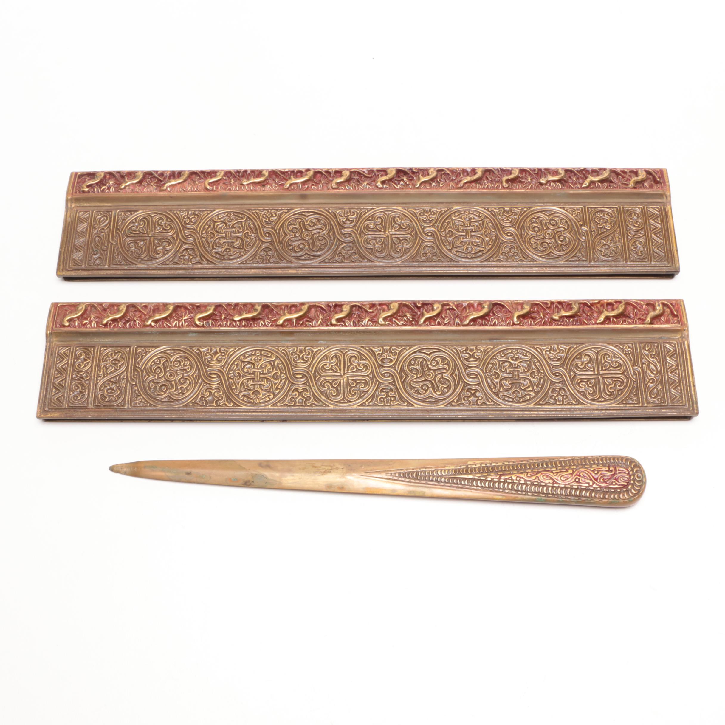 Tiffany Studios Bronze "Venetian" Letter Opener and Blotter Ends, Circa 1920