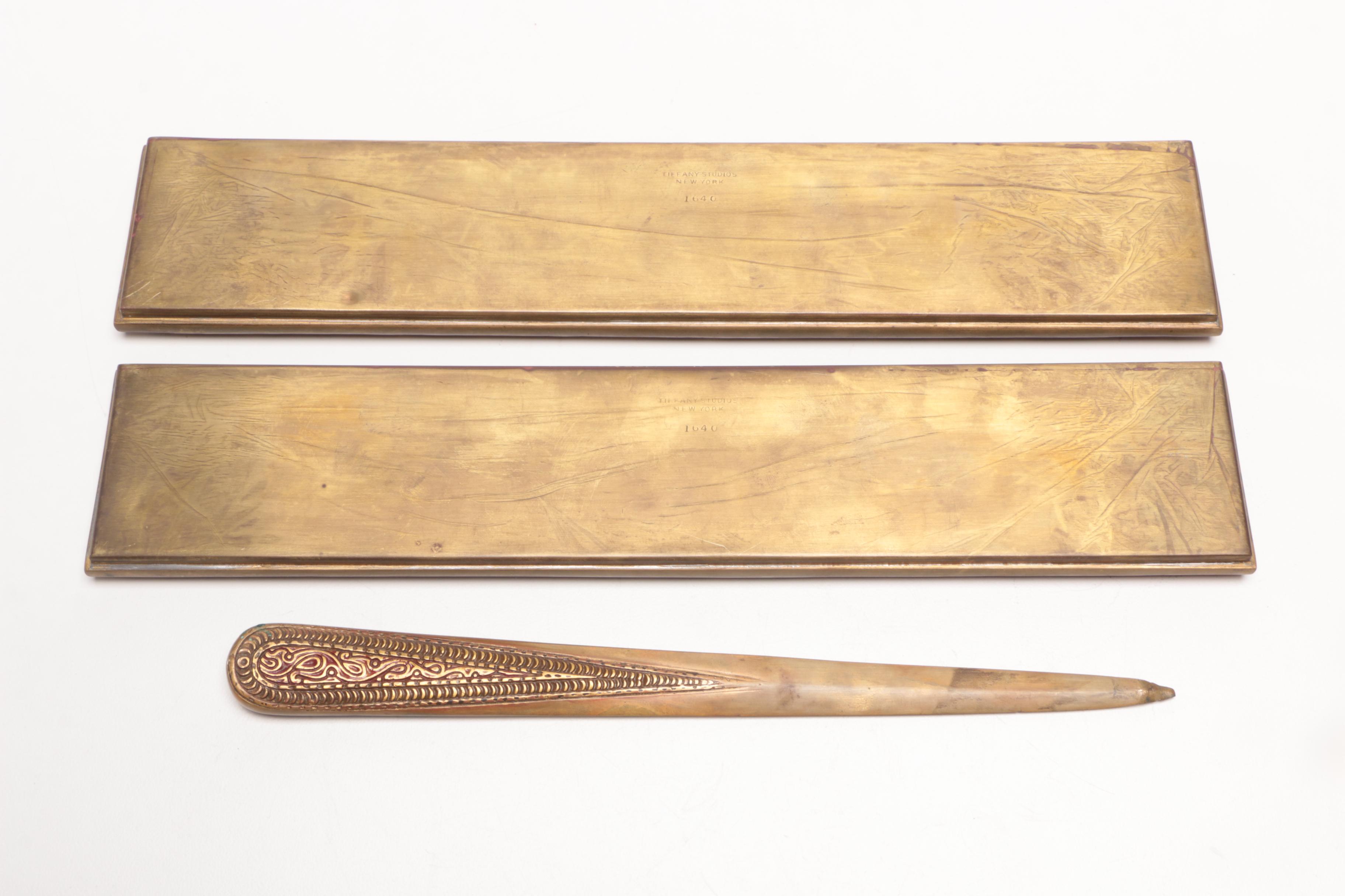 Tiffany Studios Bronze "Venetian" Letter Opener and Blotter Ends, Circa 1920