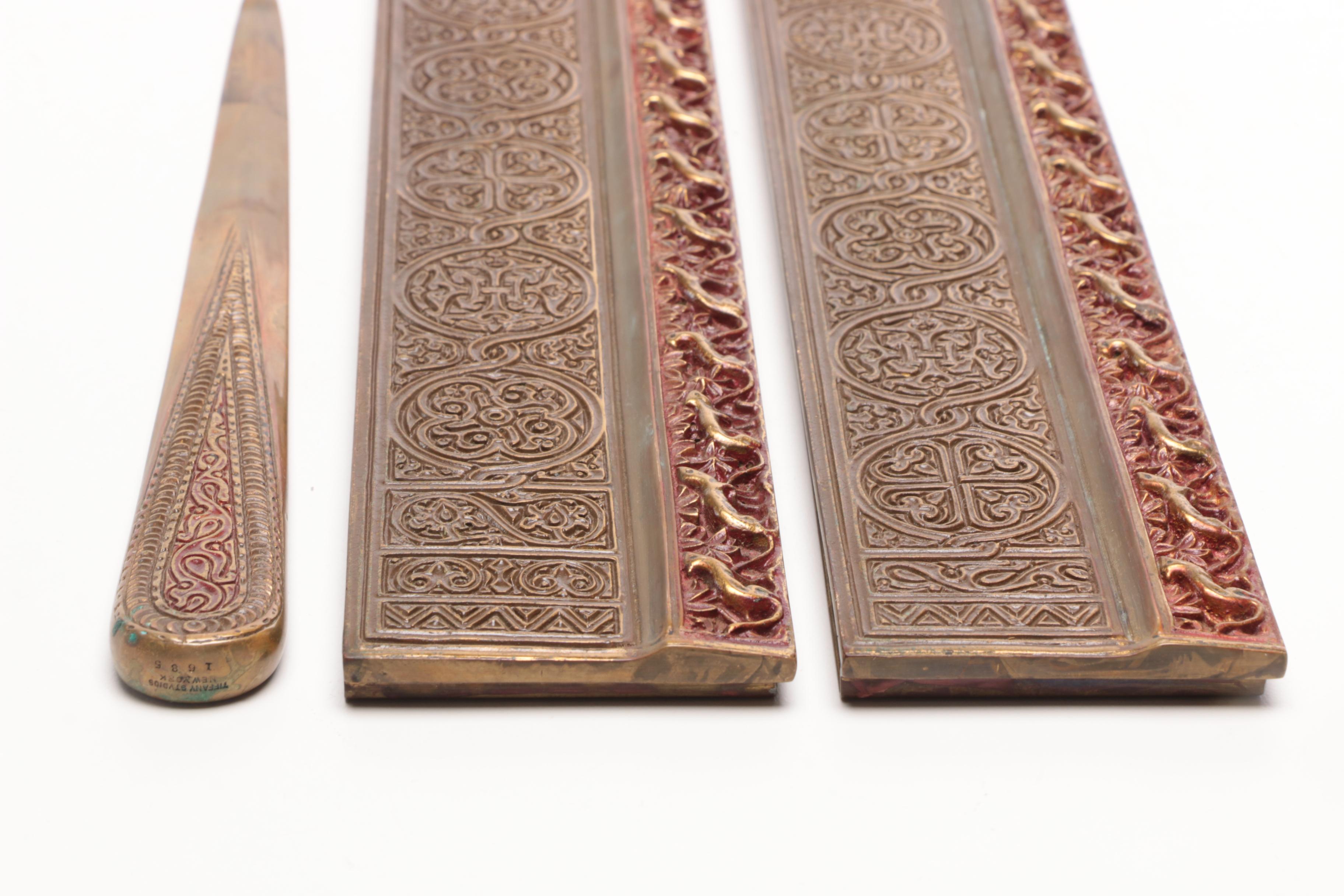 Tiffany Studios Bronze "Venetian" Letter Opener and Blotter Ends, Circa 1920