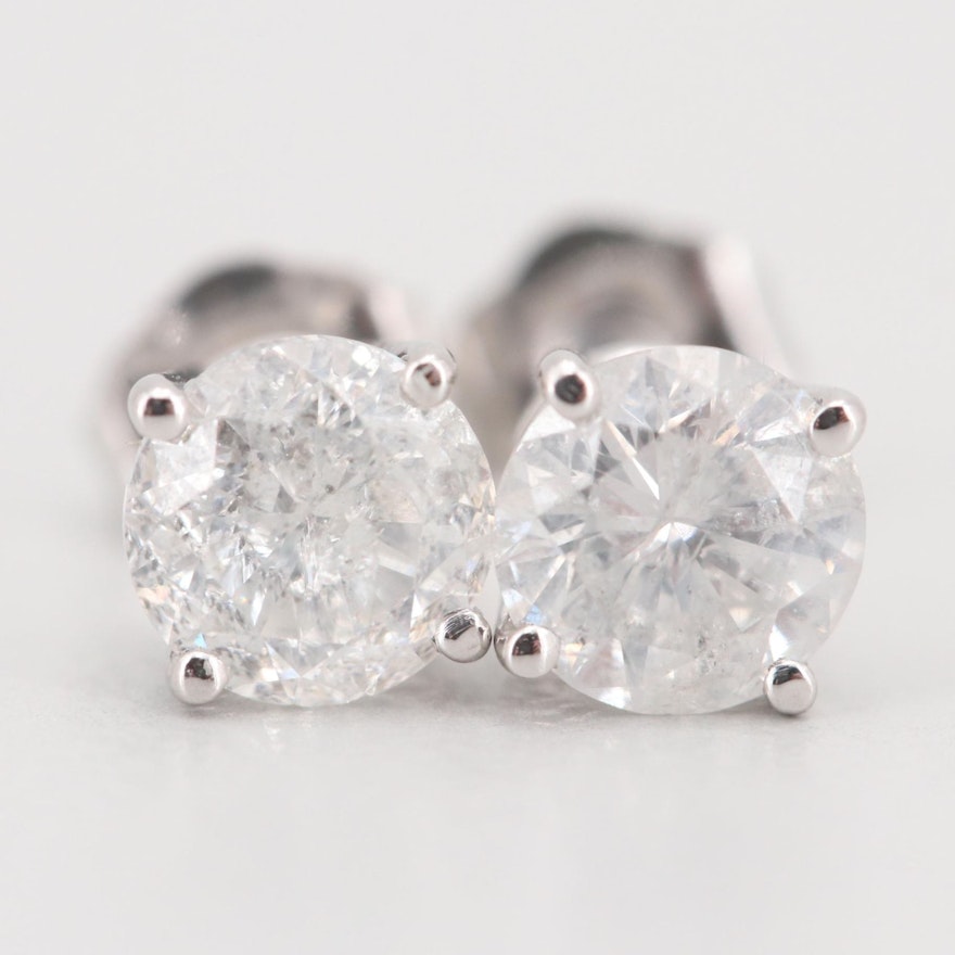 14K White Gold Diamond Stud Earrings