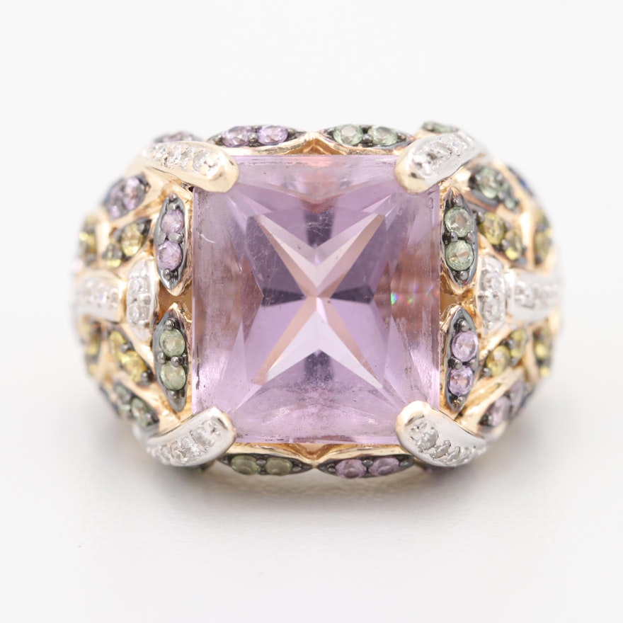 Laura Ramsey 14K Two-Tone Gold 9.02 CT Amethyst, Diamond, and Gemstone Ring