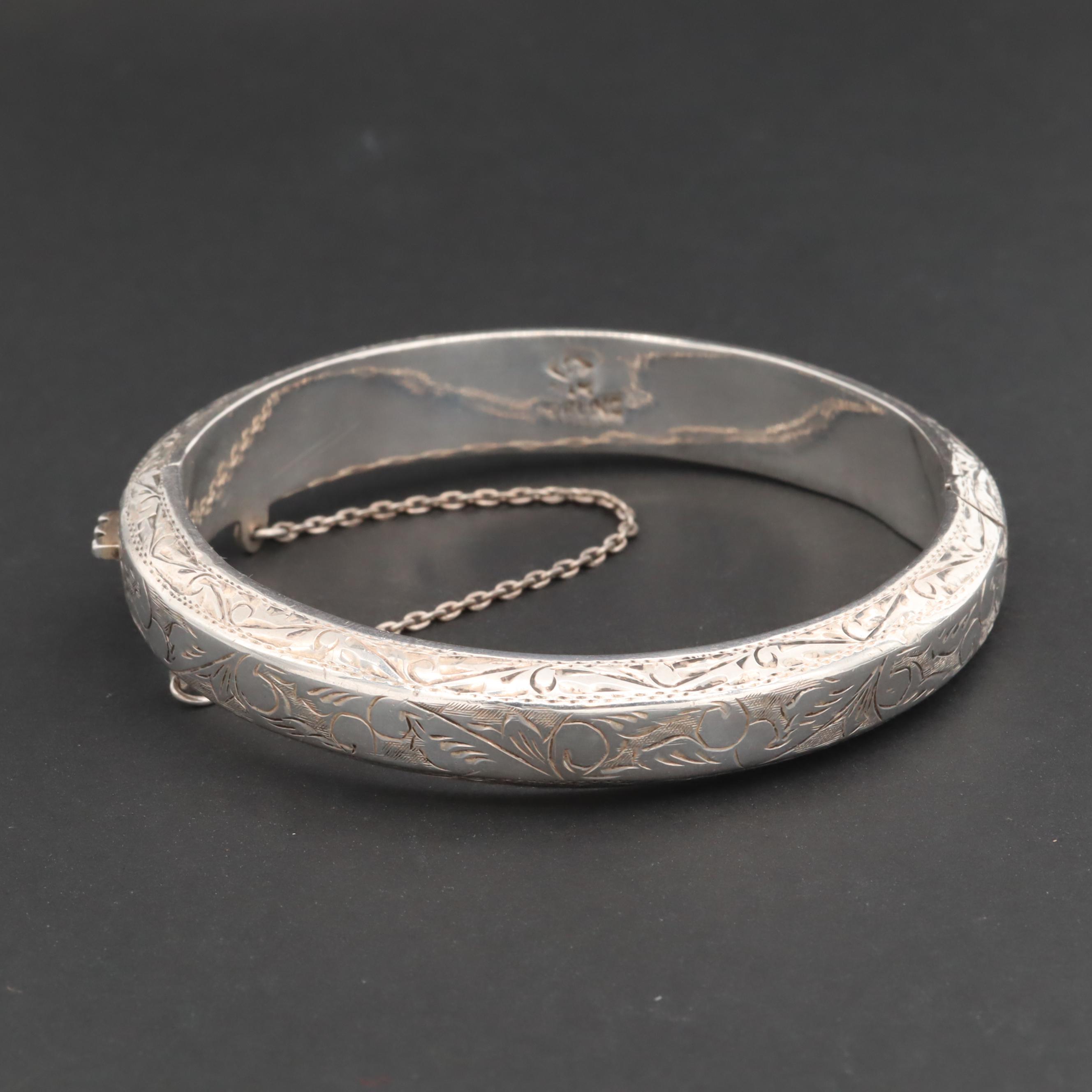 Engraved Sterling Silver Bangle Bracelet