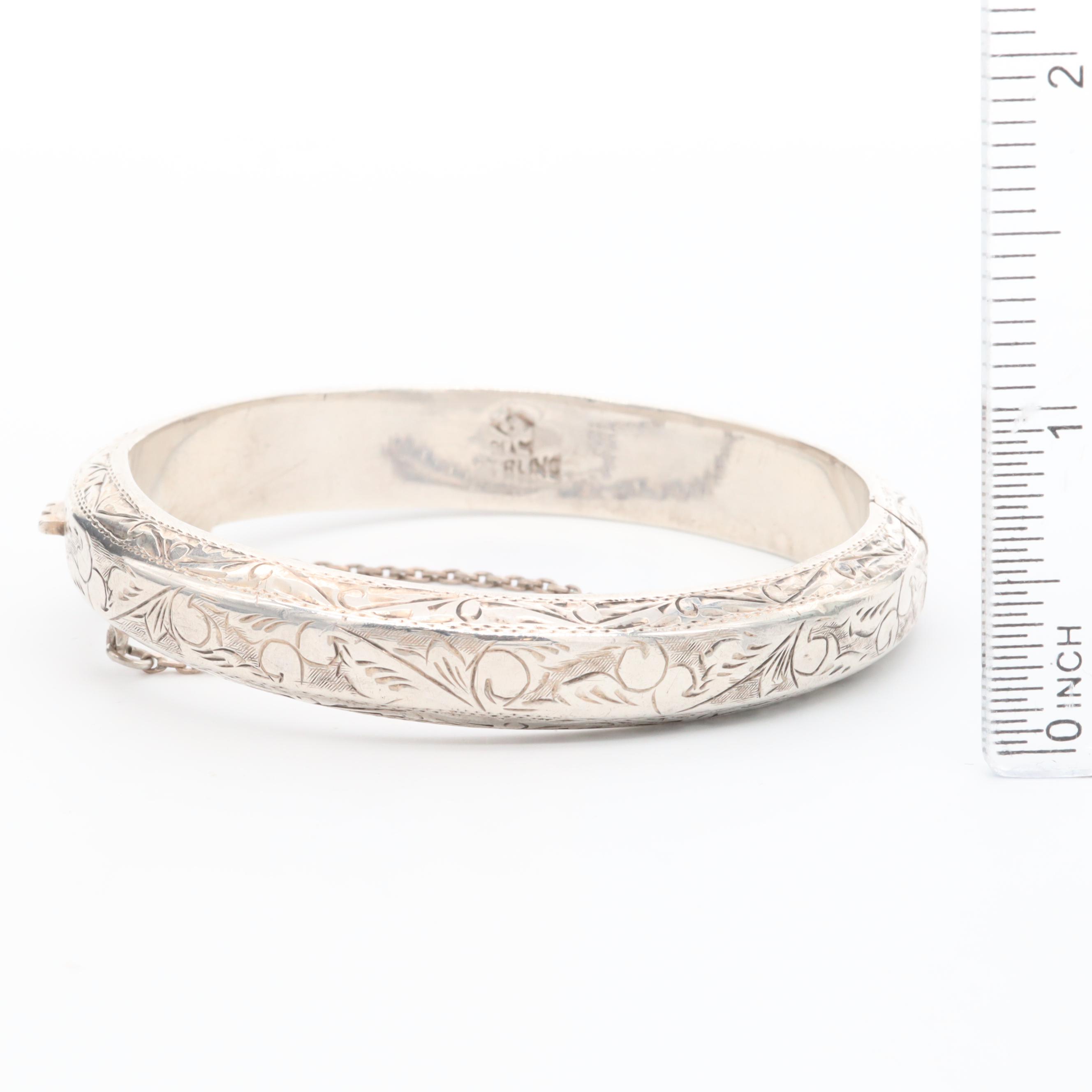Engraved Sterling Silver Bangle Bracelet