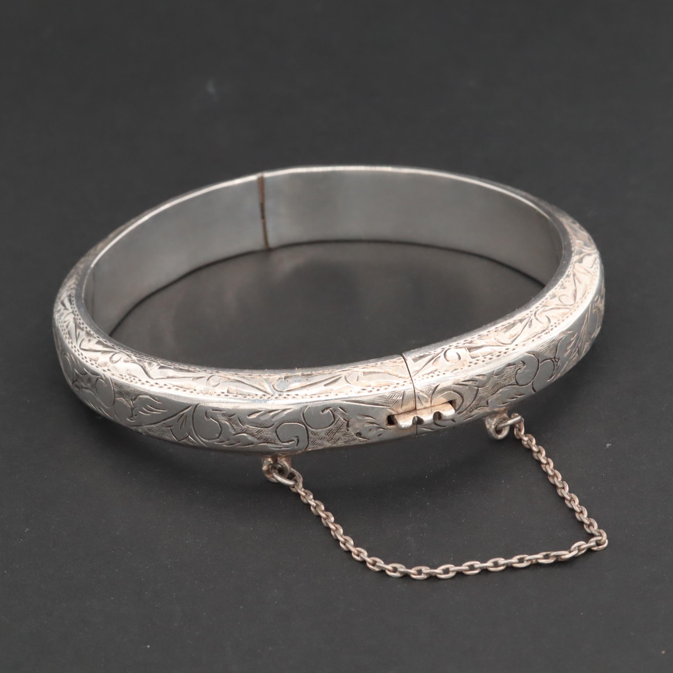 Engraved Sterling Silver Bangle Bracelet