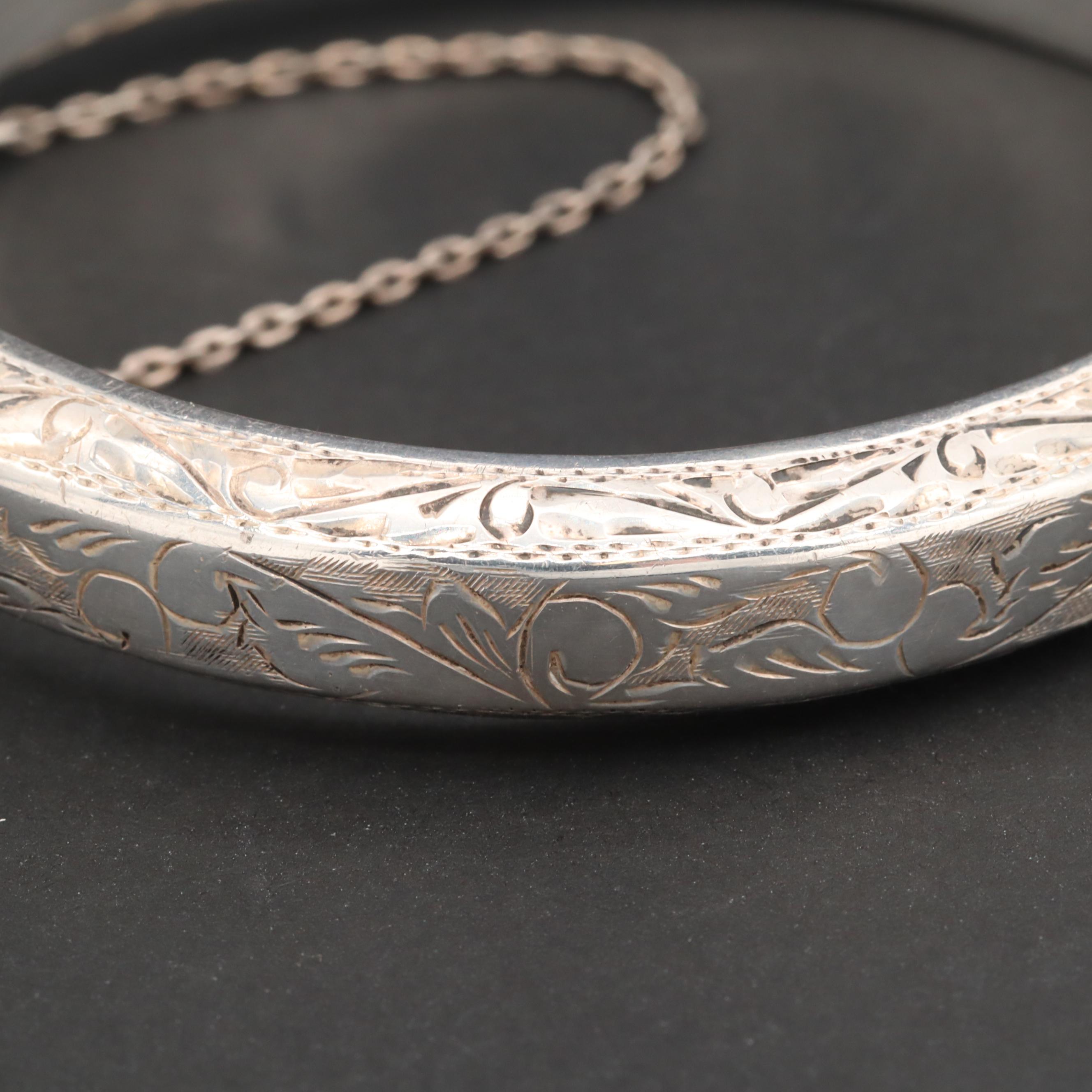Engraved Sterling Silver Bangle Bracelet