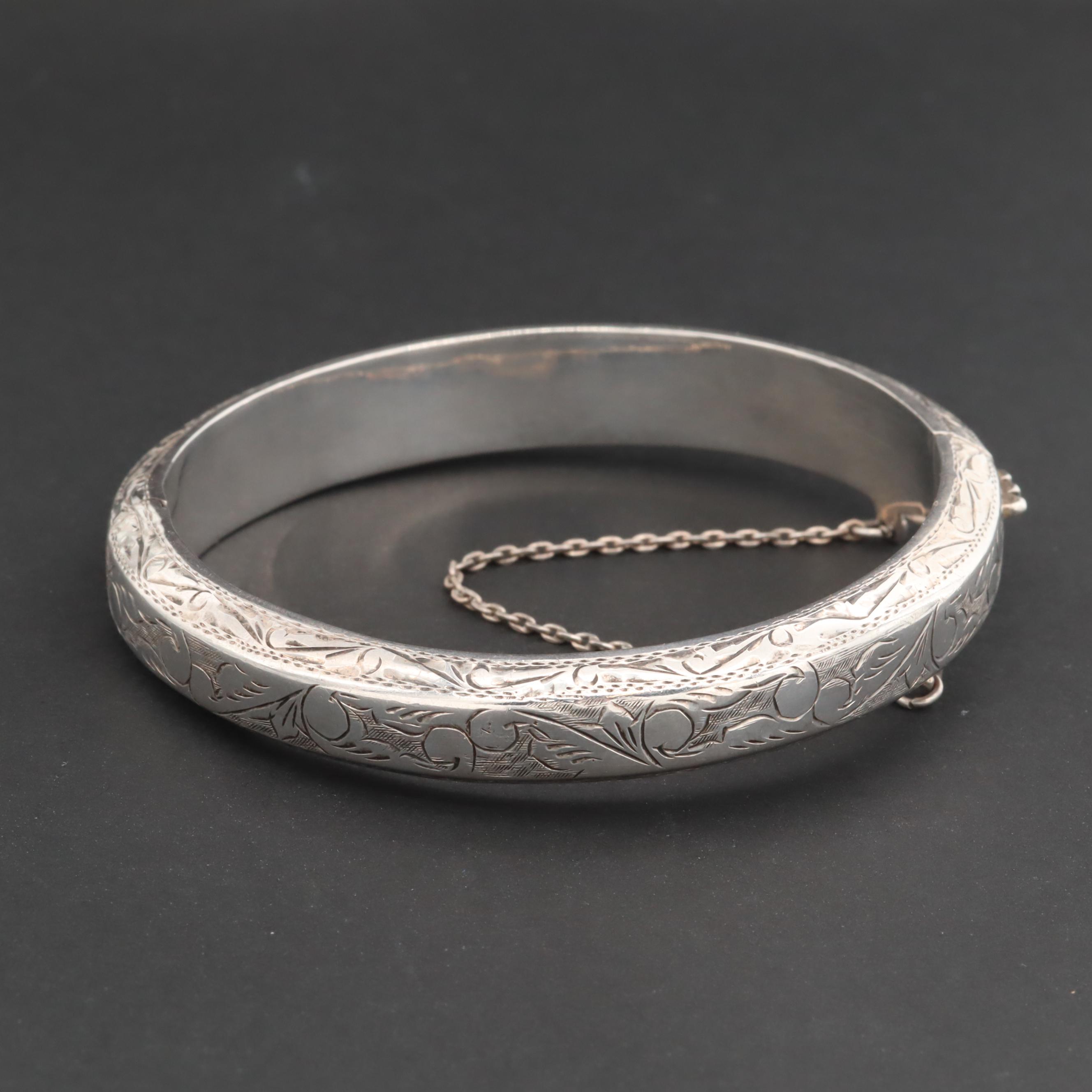 Engraved Sterling Silver Bangle Bracelet