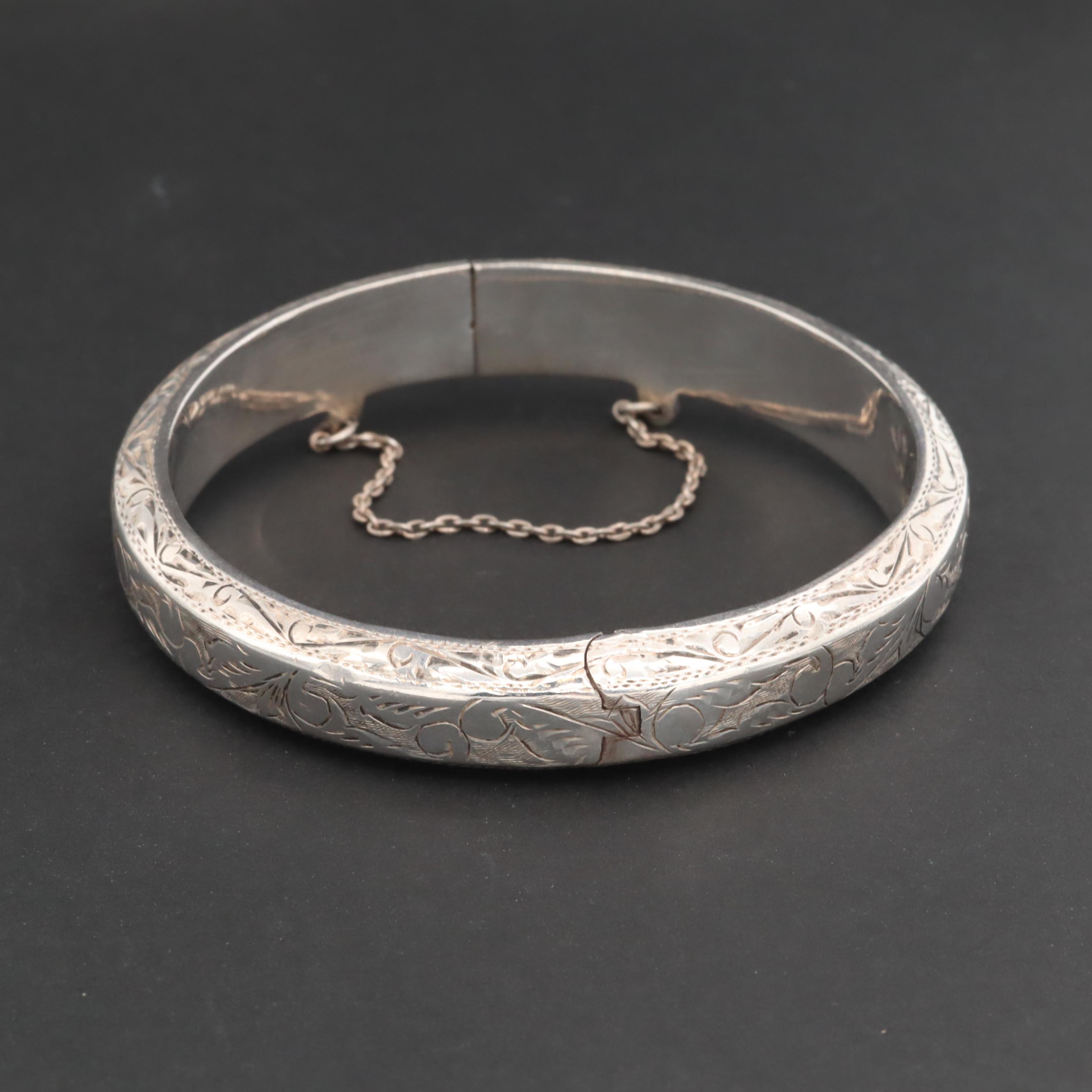 Engraved Sterling Silver Bangle Bracelet