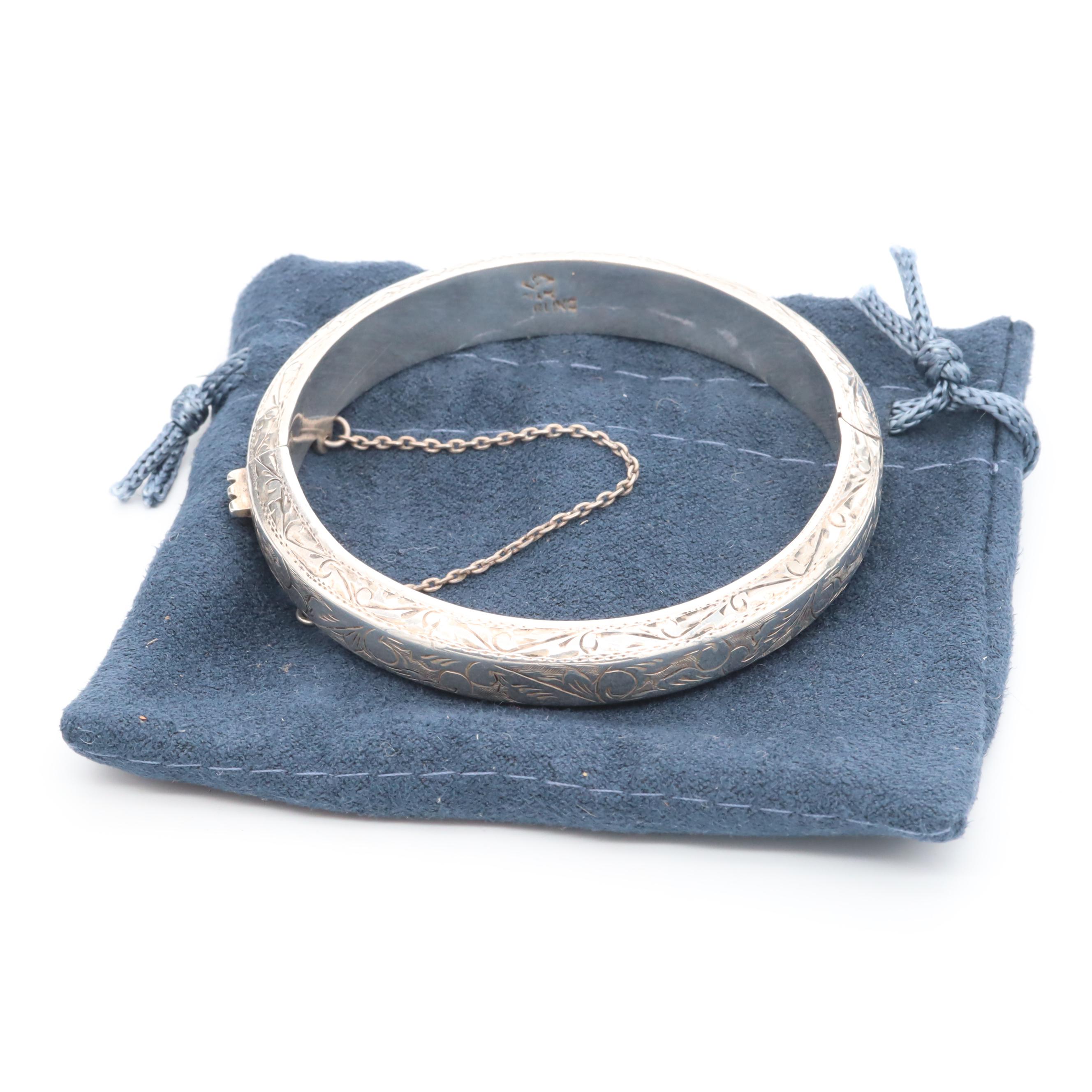 Engraved Sterling Silver Bangle Bracelet