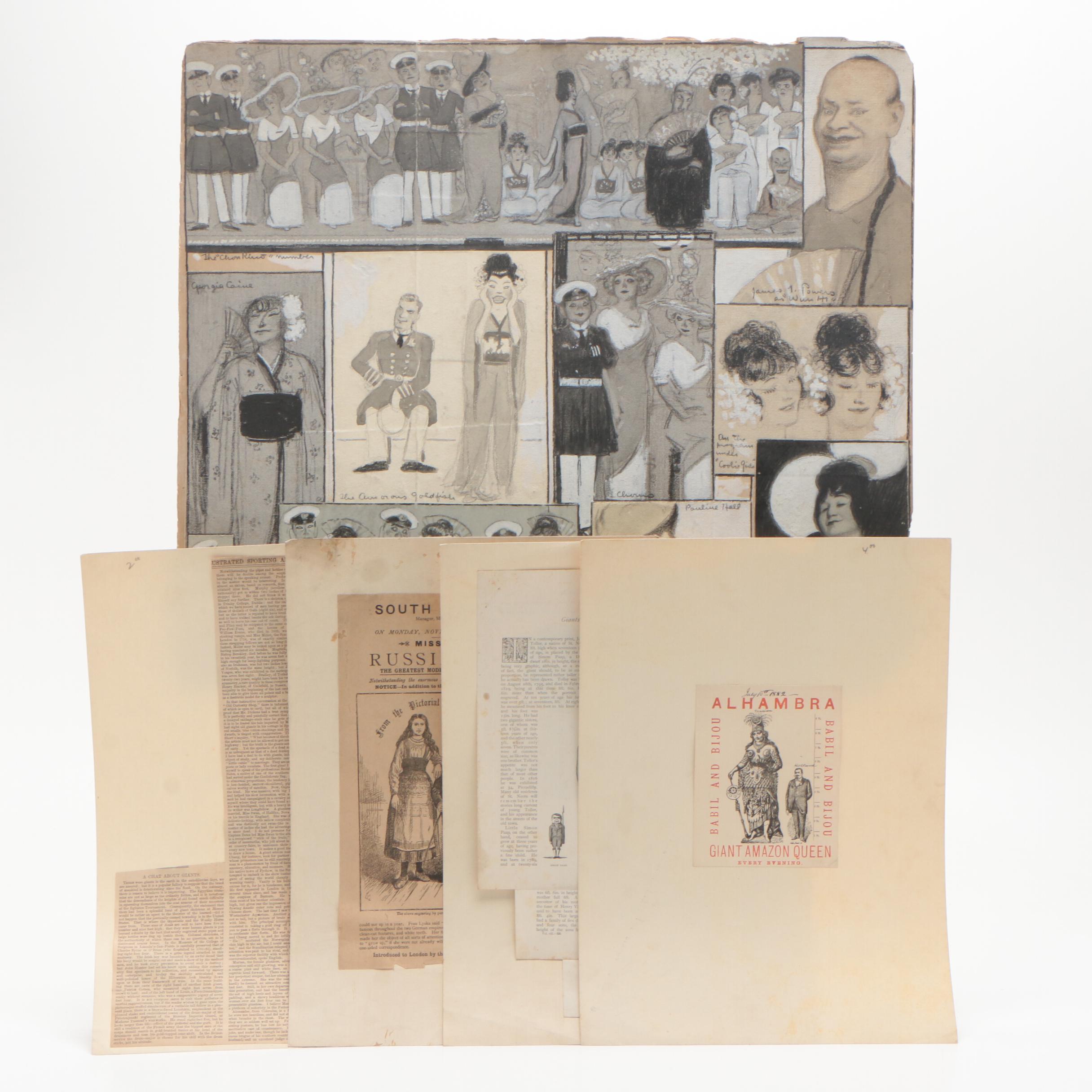 Newspaper, Book Clippings and Charcoal Drawings on Cardboard