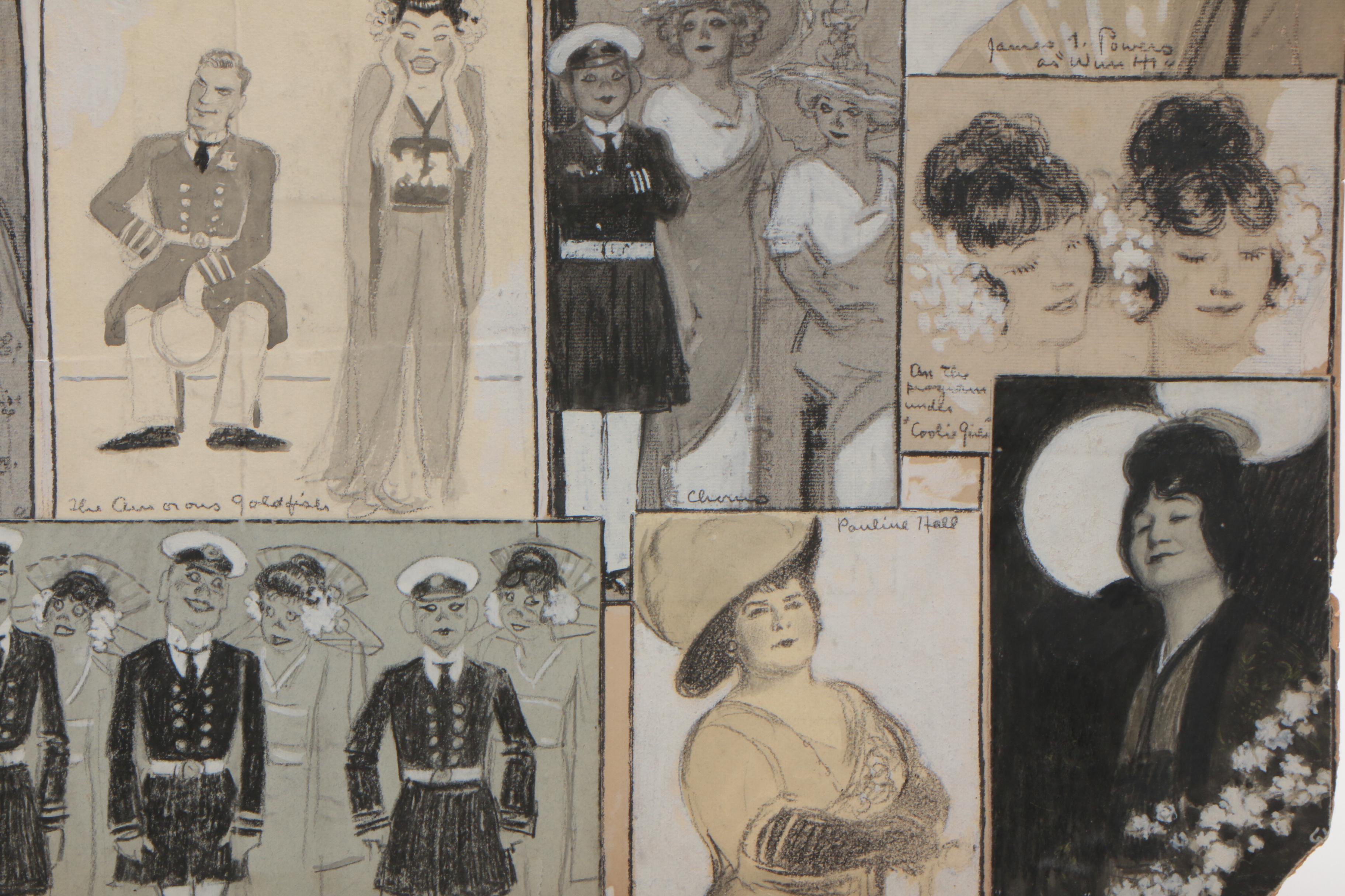 Newspaper, Book Clippings and Charcoal Drawings on Cardboard