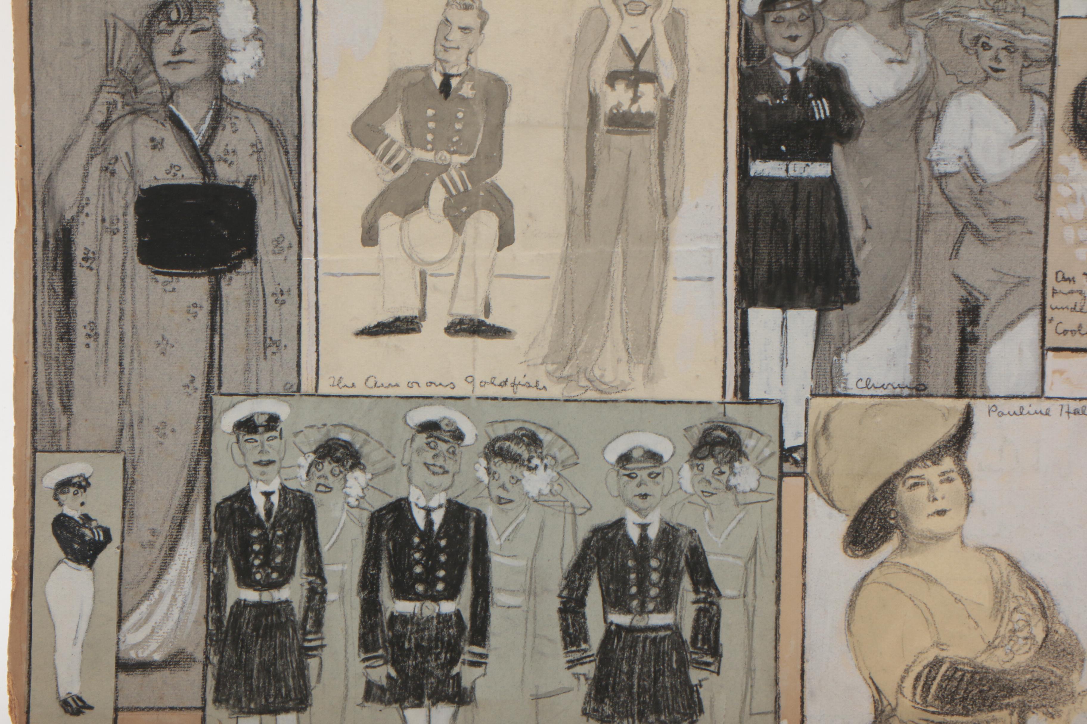 Newspaper, Book Clippings and Charcoal Drawings on Cardboard