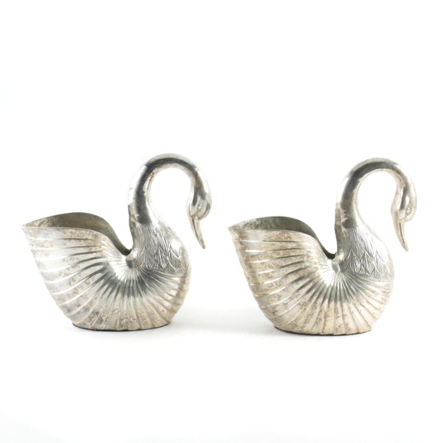 Silver Plate Swan and Nautilus Shell Form Centerpiece Vases