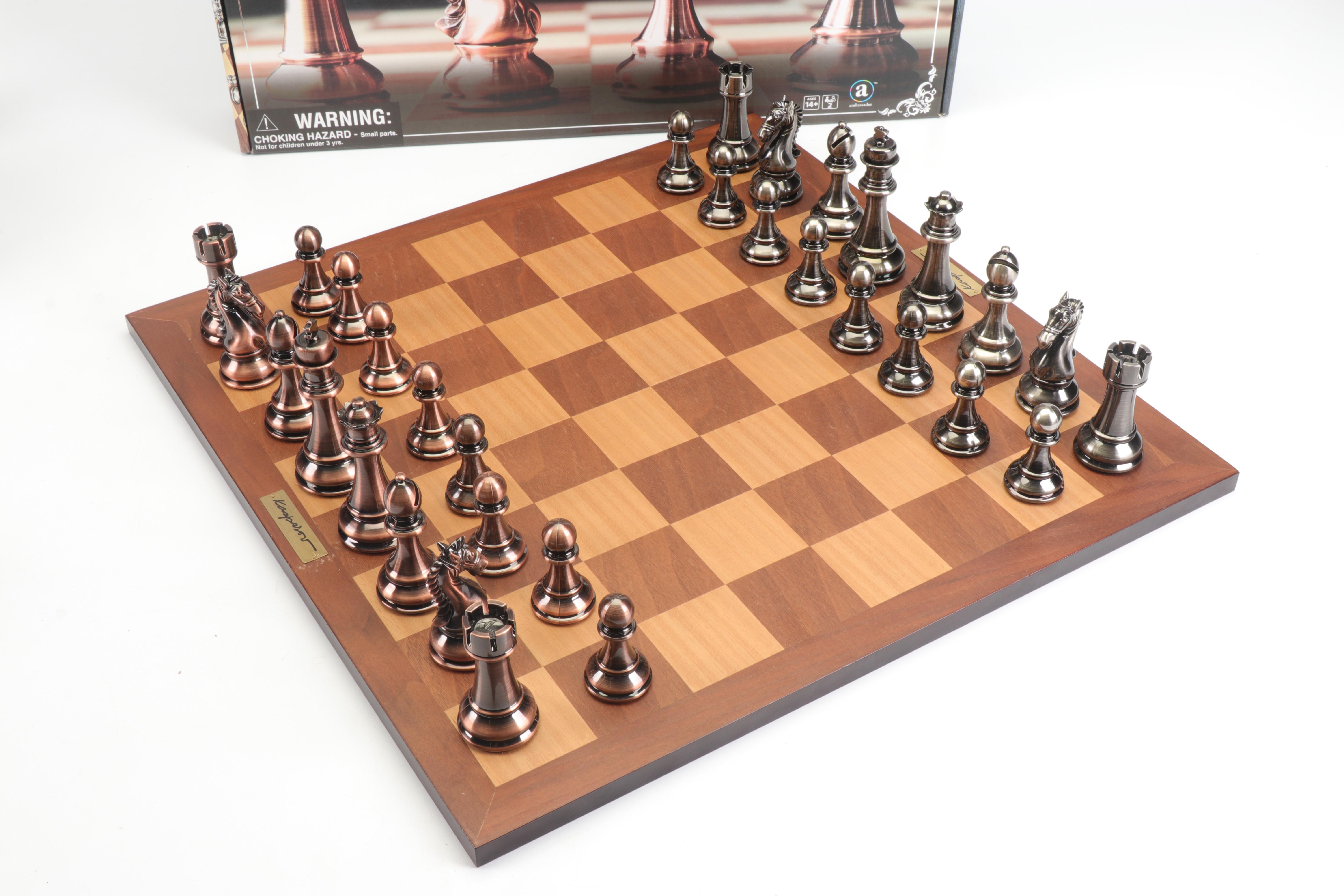 Kasparov Grandmaster Silver and Bronze Tone Chess Set