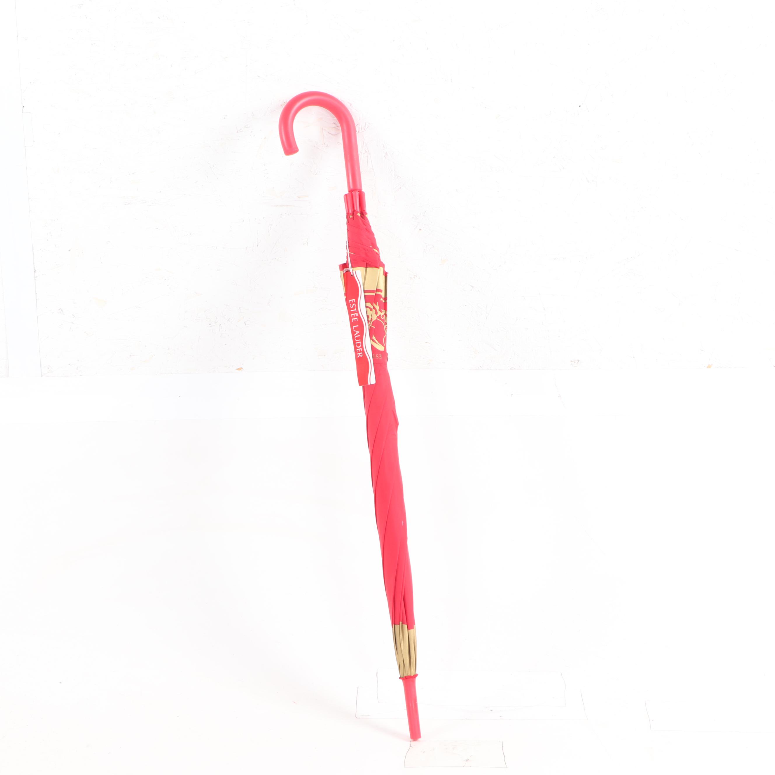 Estée Lauder "Winter Wonder" Nylon Cane Umbrella in Red and Gold