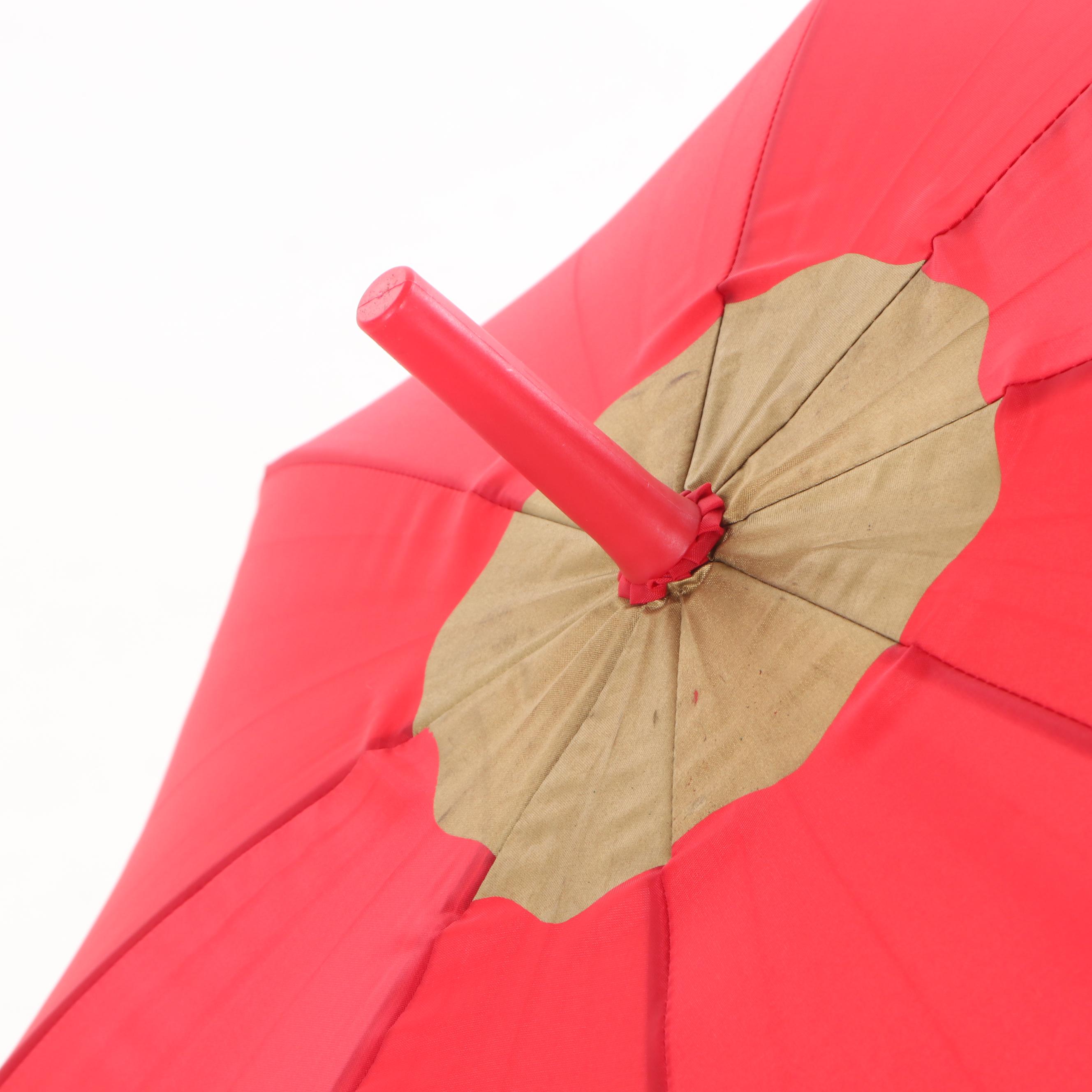 Estée Lauder "Winter Wonder" Nylon Cane Umbrella in Red and Gold