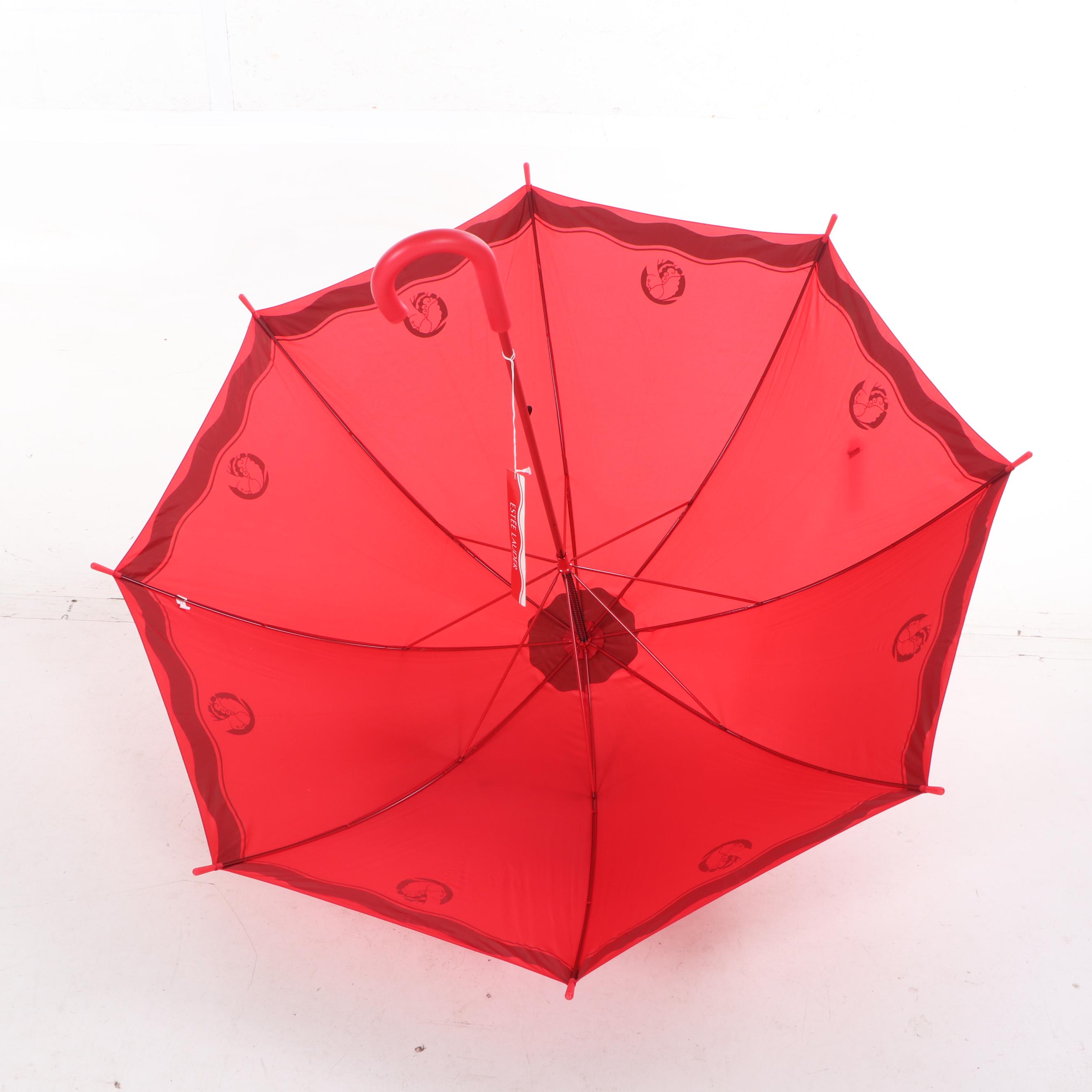 Estée Lauder "Winter Wonder" Nylon Cane Umbrella in Red and Gold