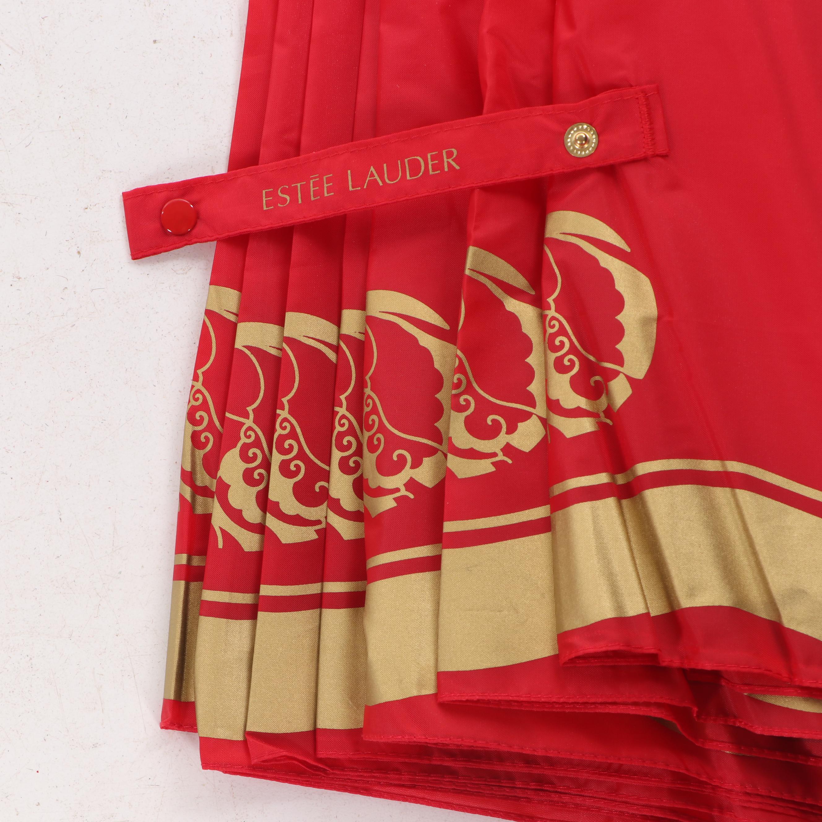 Estée Lauder "Winter Wonder" Nylon Cane Umbrella in Red and Gold