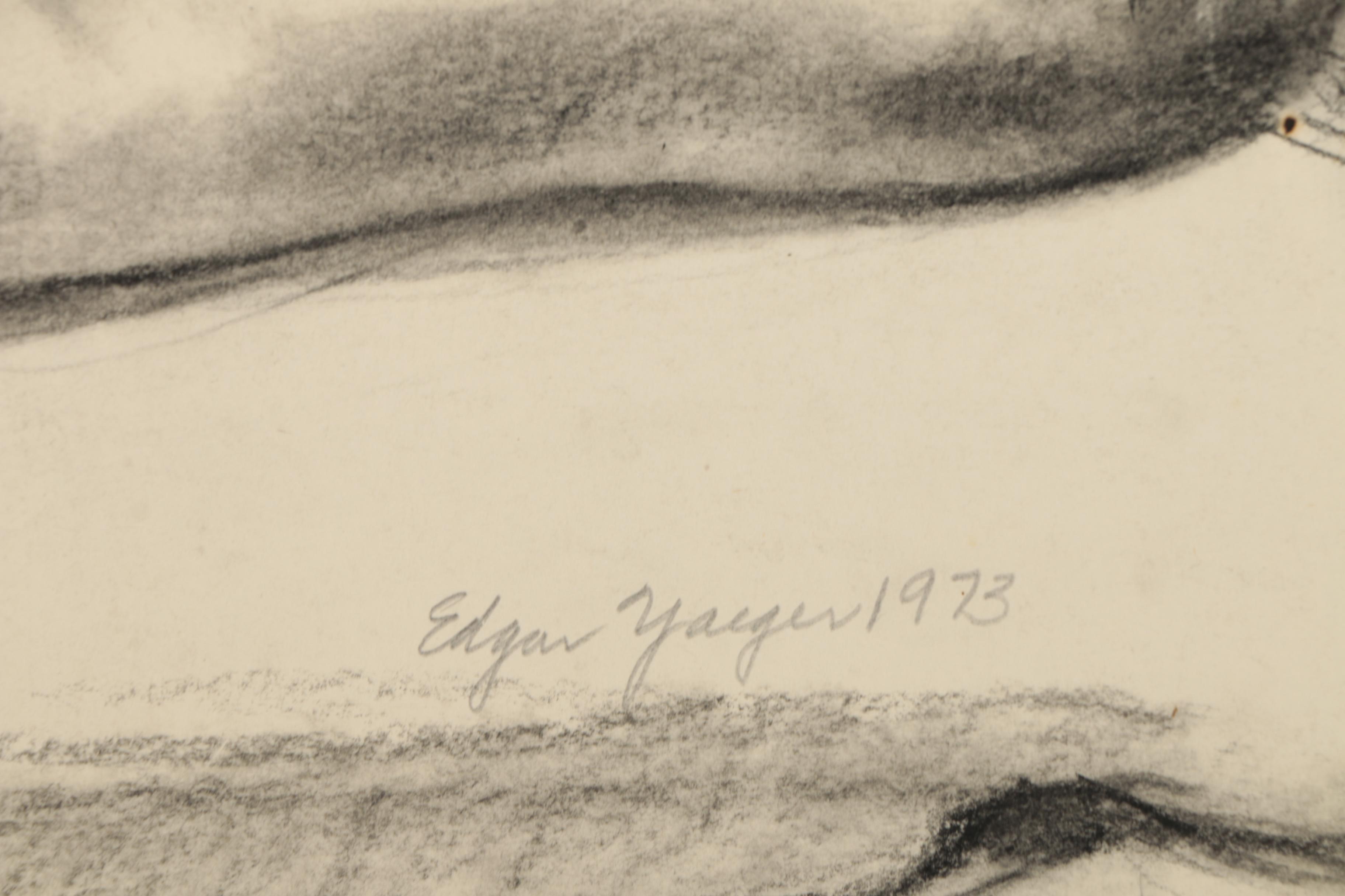 Edgar Yaeger 1973 Charcoal Drawing of Reclining Female Nude